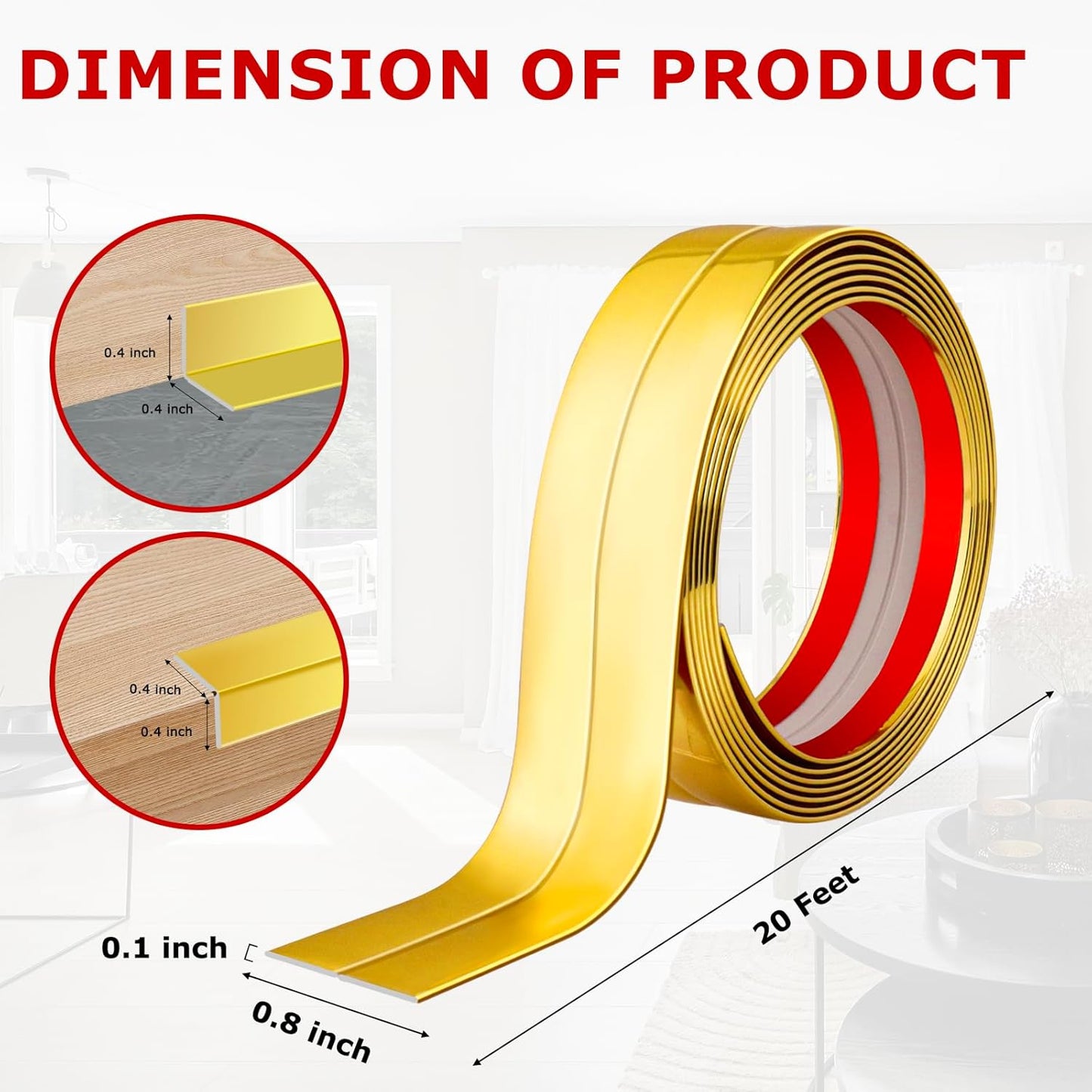 Flexible Wall Corner Protector Moulding Trim Peel and Stick Wall Corner Guards Edge Protector Self Adhesive Molding Trim Strip for Edge Ceiling (Gold, 0.8 in x 20 Ft)