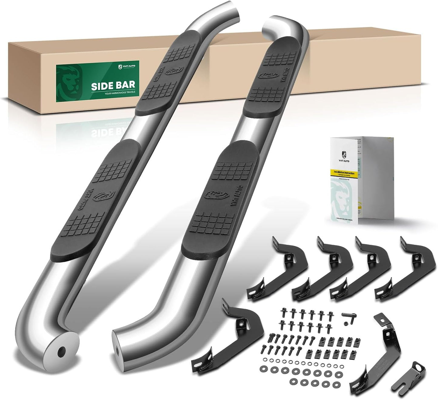 YHTAUTO 4 Inch Running Boards Side Steps Fit Chevy Silverado/GMC Sierra 2007-2018 1500 & 2007-2019 2500 HD 2007-2018 3500 HD, 2019 Silverado/Sierra 1500 Limited Extended/Double Cab Exclude C/K Classic