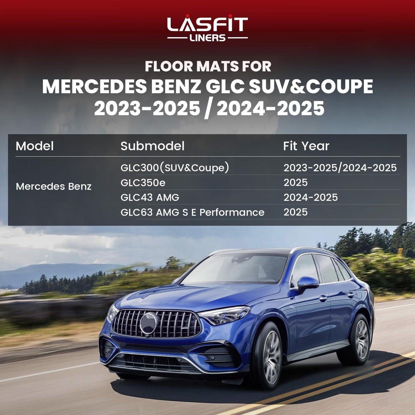 LASFIT Cargo Mat for Mercedes Benz GLC SUV 2025 2024 2023 300 / 300e / 43 AMG, All Weather TPE Custom Fit Mercedes Benz GLC SUV Trunk Mat Cargo Liner, Black