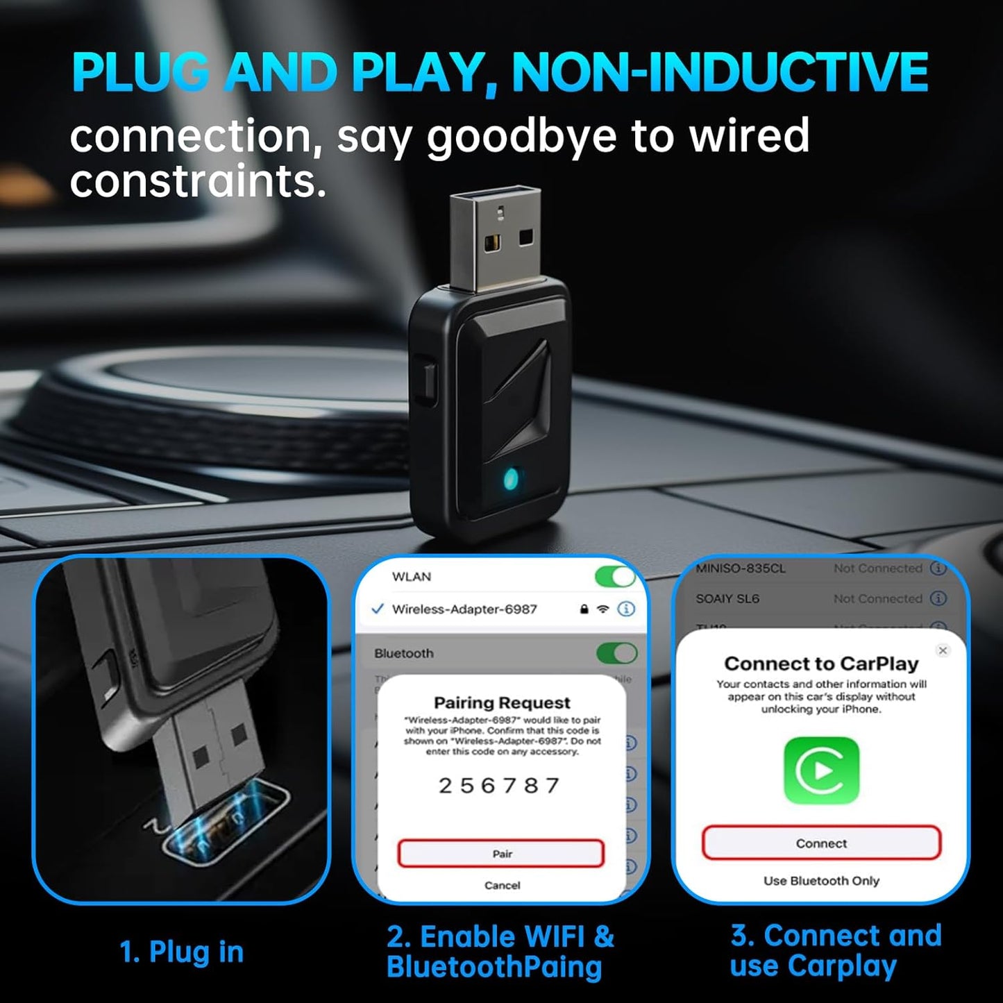 CarPlay Smart Box,Wireless CarPlay Adapter, converts Factory Wired to Wireless CarPlay dongle, Plug and Play