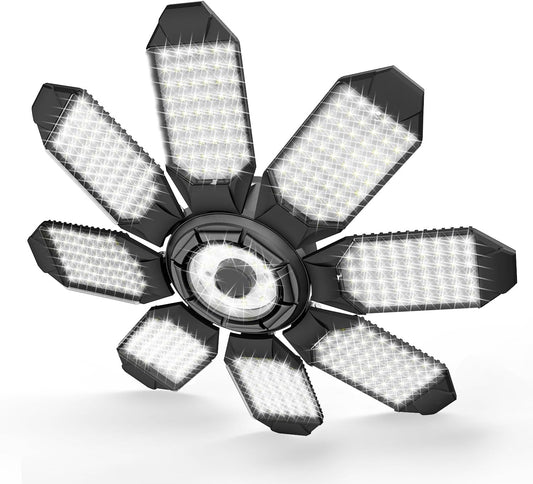 Led Garage Light - 20000LM Super Bright 6500K Garage Lights Ceiling Led w/ 8 Adjustable Panels Garage Shop Light Compatible for E26/E27 Socket Applicable for Workshop Barn Warehouse Attic