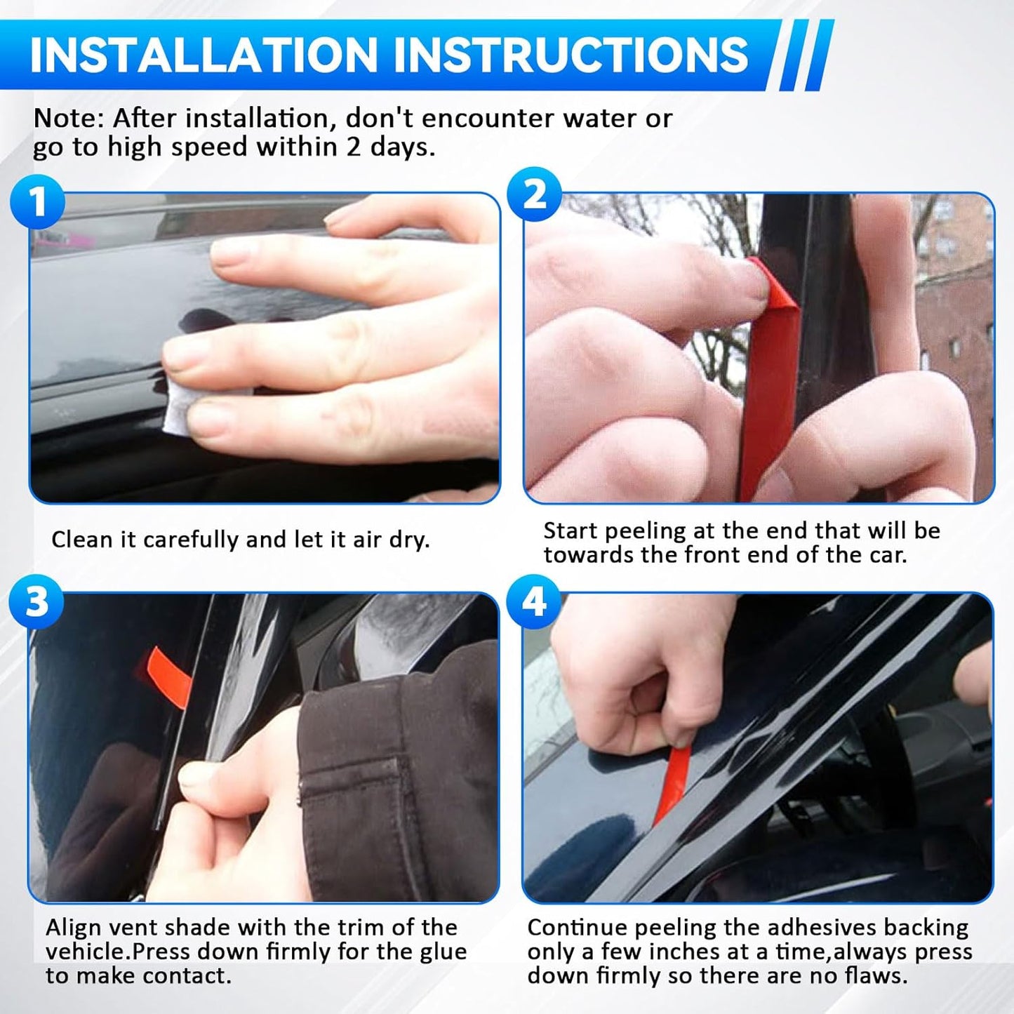 4pcs Front+Rear Smoke Tint Sun/Rain Guard Outside Mount Tape-On Vent Window Visors Compatible with 19-22 Silverado/Sierra 1500 Double/Extended Cab with Small Size Rear Doors