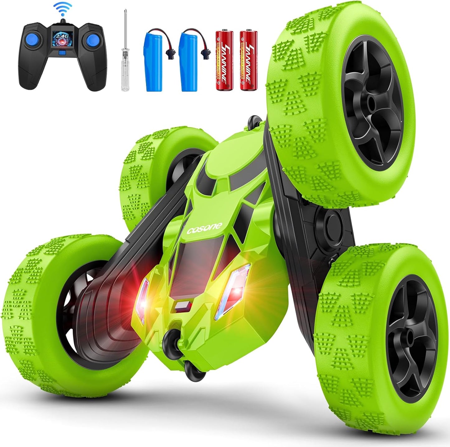 Remote Control Car - RC Car Toys for Boys - 4WD 2.4Ghz Double Sided 360° Rotating RC Cars, Birthday Gifts for Kids Age 6 7 8-12 for Boys and Girls- Green