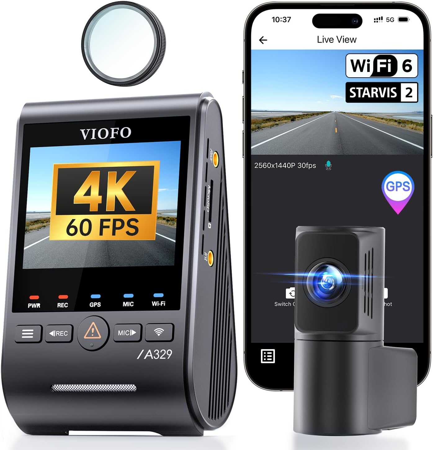 VIOFO A329S 4K 60FPS Dash Cam Front and Rear, 4K+2K Dual Dash Camera for Cars, Power Saving Parking Mode, Wi-Fi 6 App Control, Dual STARVIS 2 Sensors, Supports up to 4TB SSD or 512GB microSD Card