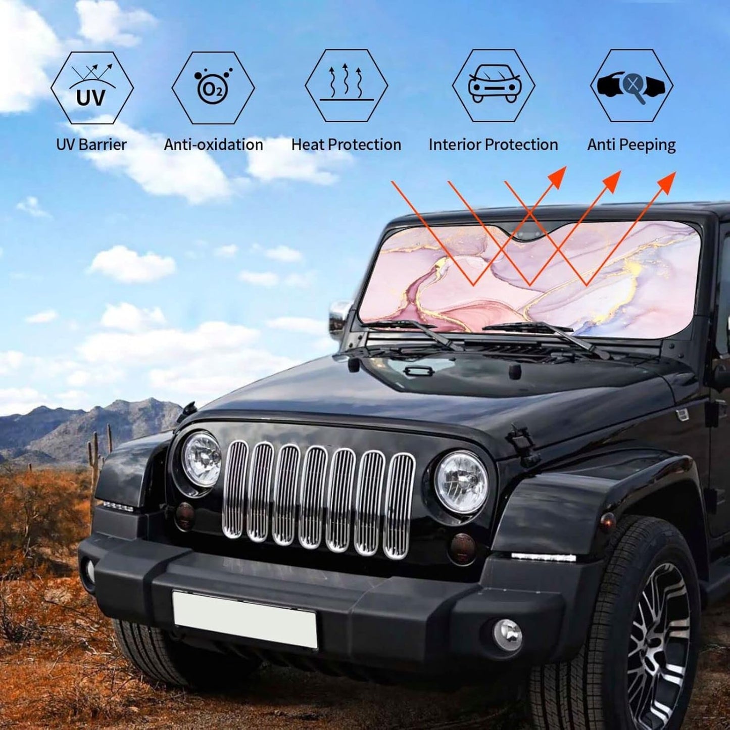 Marble Car Windshield Sunshade Front Window Sun Visor Protector Foldable Shield Cover for Truck SUV