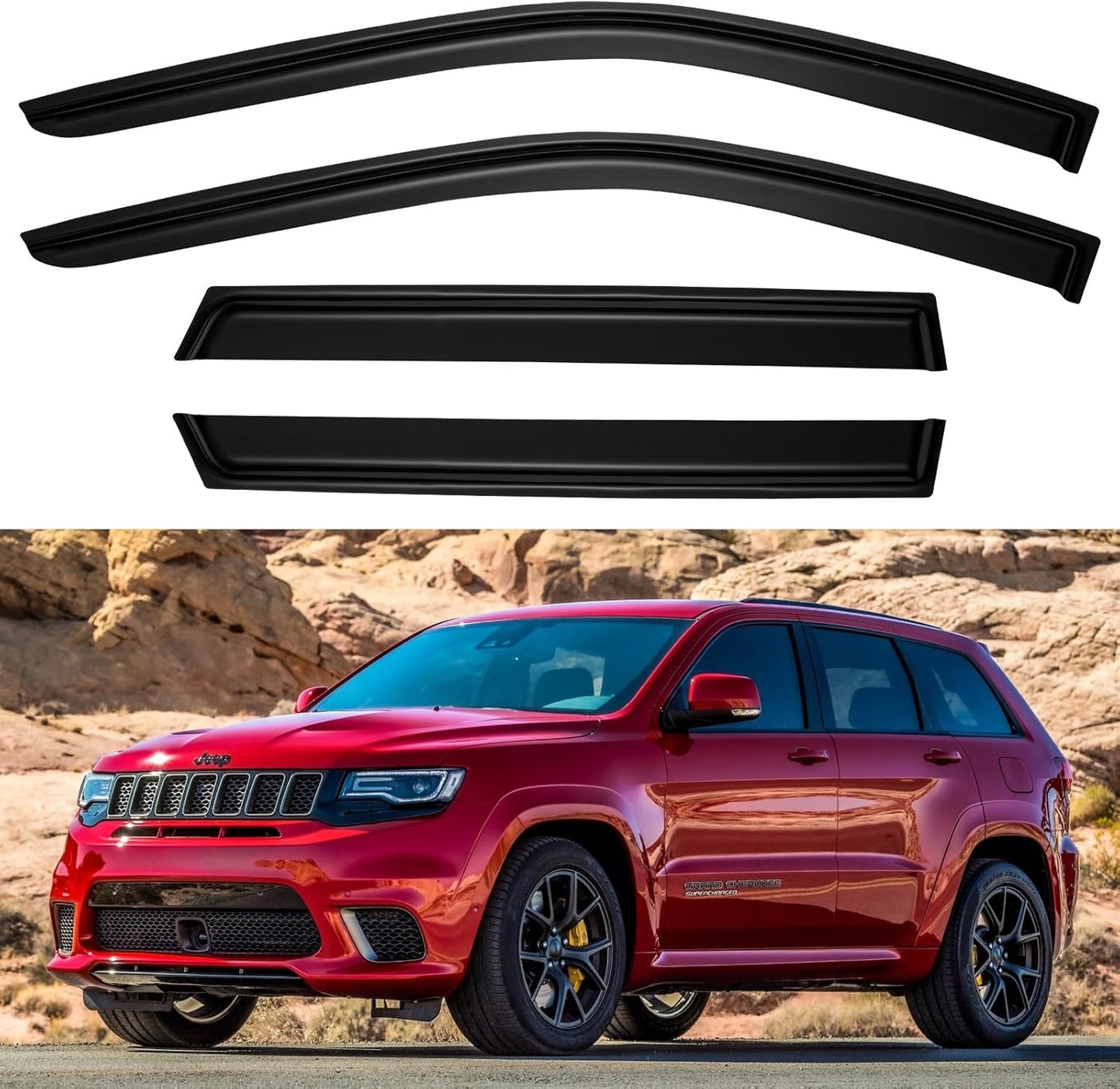 Window Visors Rain Guards Shield for 2011-2021 Jeep Grand Cherokee, Out-Channel Window Vent Wind Deflectors Visors Shades for 11-21 Grand Cherokee (Not for Grand Cherokee L)
