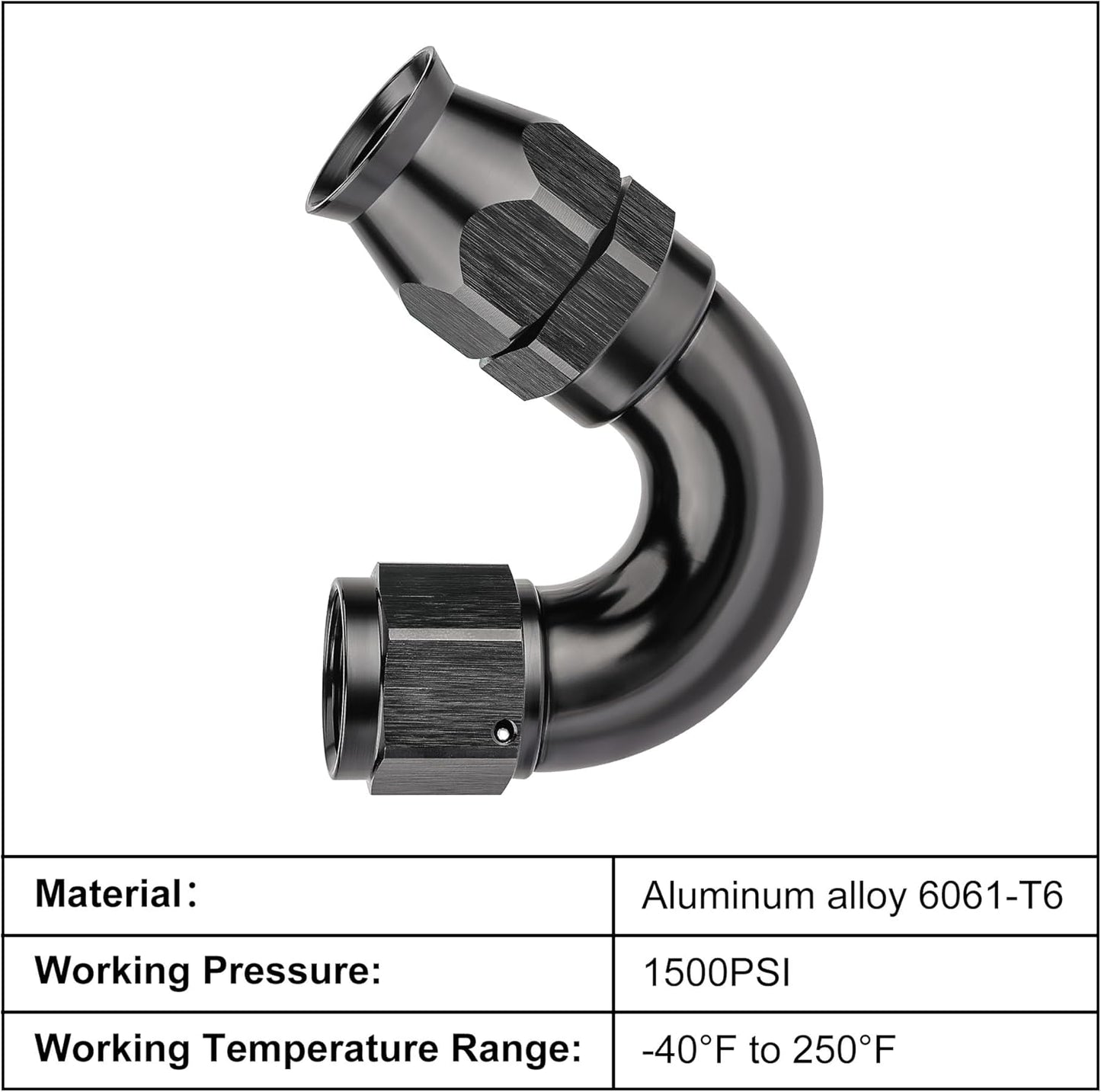 EVIL ENERGY 8AN 150 Degree PTFE One Piece Full Flow End Hose Fitting Aluminum Black