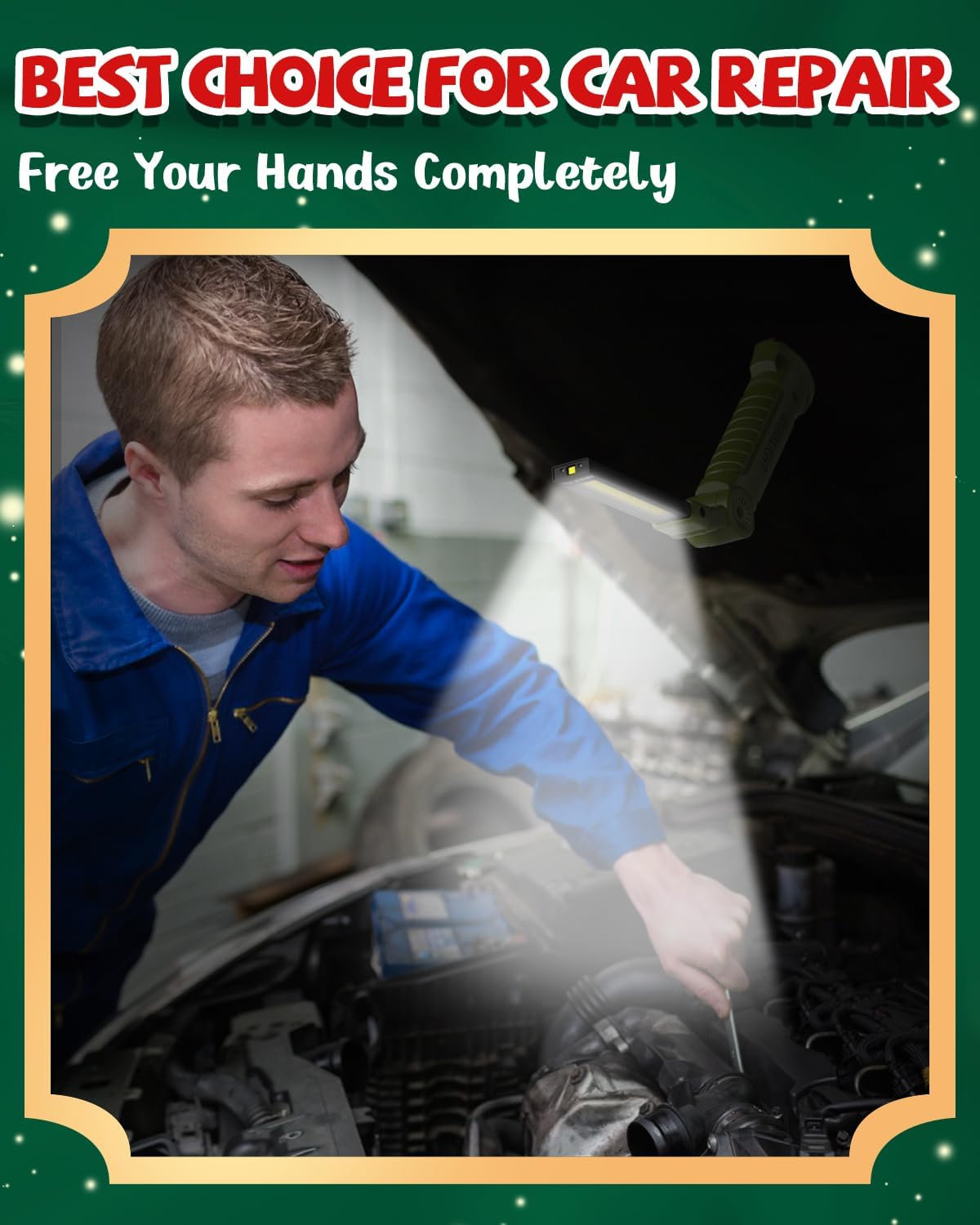 Coquimbo Tool Gifts for Men Him, Rechargeable LED Work Light Grill Light with Magnetic Base and Hook 5 Modes 360° Rotate Mechanic Light Birthday Gifts for Dad Husband Men (2 Pack Green)