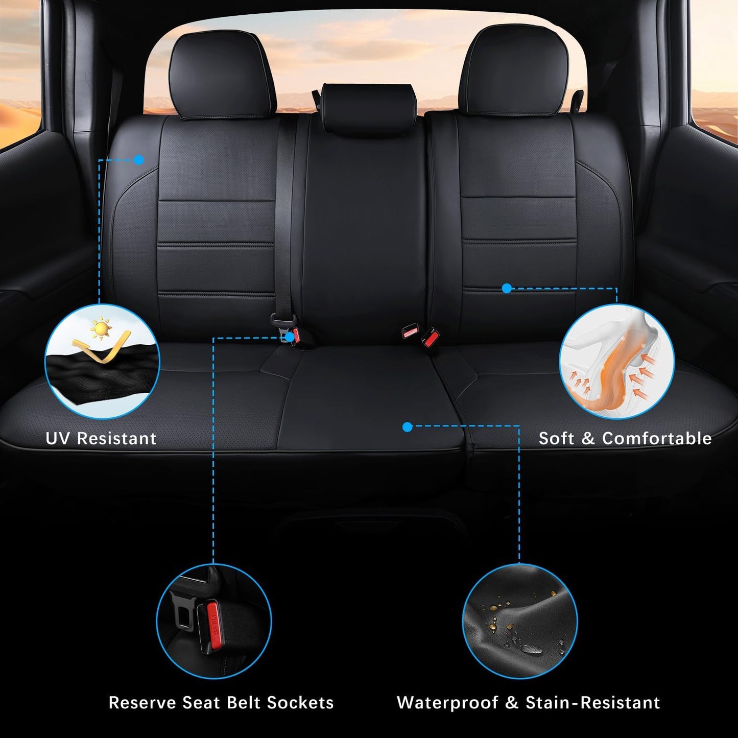 Car Seat Covers Full Set for Toyota Tacoma Double & Crew Cab 2023 2022 2021 2020 2019 2018 2017 2016 Tacoma Interior Accessories Premium Faux Leather Breathable Waterproof (Pure Black)