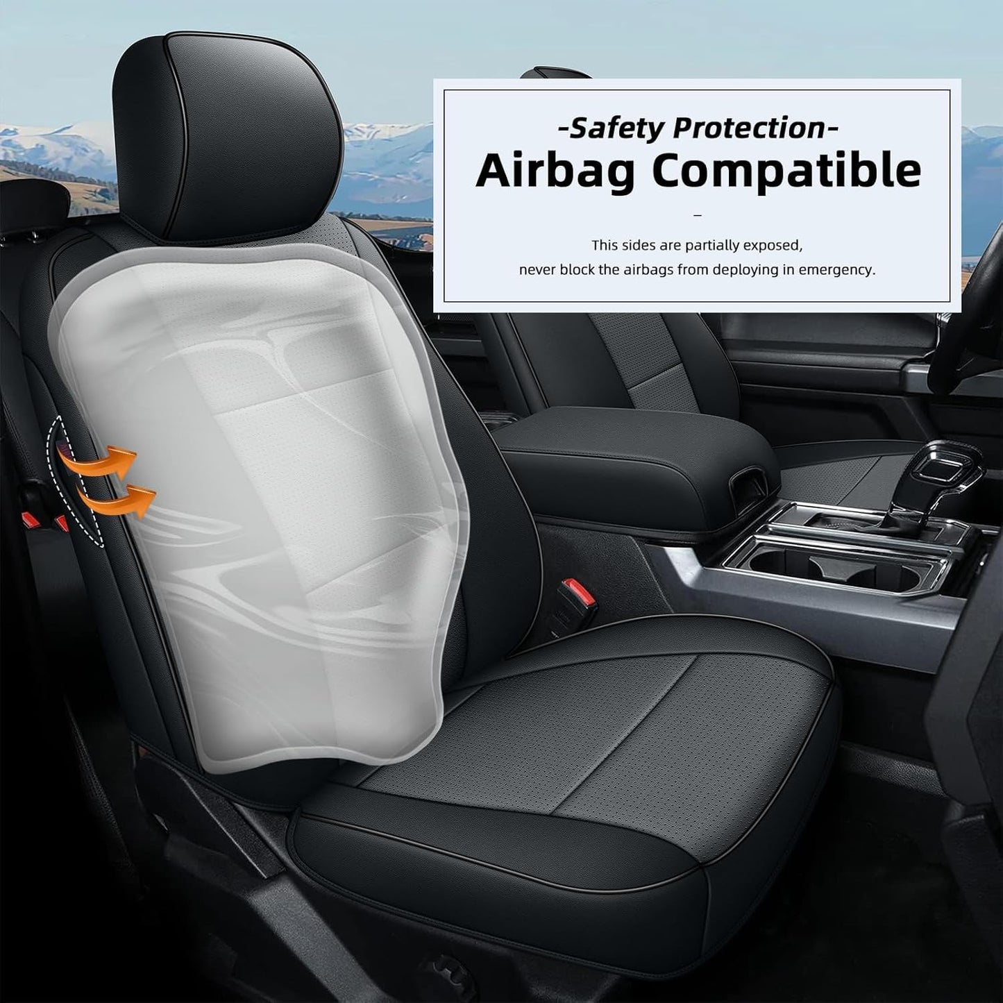 AOMSAZTO Front Seat Covers for Ford F150 XL XLT: 2015-2024 SuperCrew & F250 F350 F450 2017-2024 Super Duty Crew Cab XL XLT Faux Leather Full Set Seat Cover (Black + Grey, 2PCS Front)