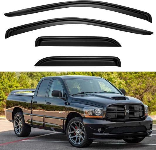 Window Visors Rain Guards for 2002-2008 Dodge Ram 1500 Quad Cab/Extended Cab, Window Vent Wind Deflectors Visors Shades for 03-09 Dodge Ram 2500 3500 Extended Cab