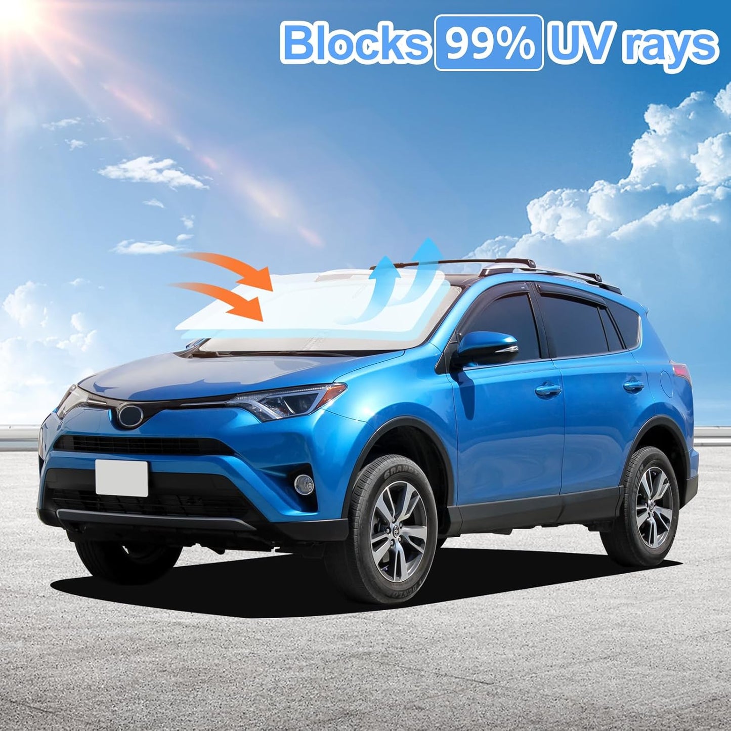 for 2025 Toyota RAV4 Sun Shade Sunshade Windshield Cover 4-Layers Front Window Shade for RAV-4 2019-2024 2025 Custom Fit Sun Visor - 240T Retractable Shade Blocks UV Rays Car Accessories