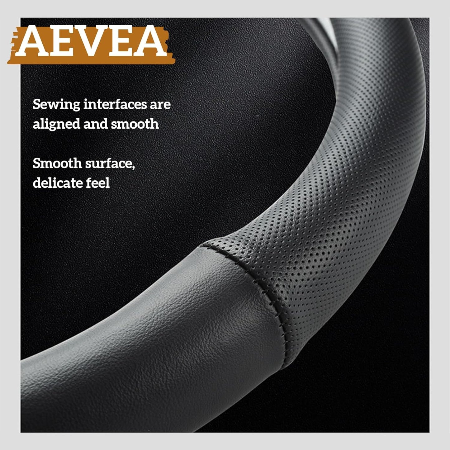 Cowhide Steering Wheel Cover Heat Resistant Anti-Slip Car Wheel Wrap Compatible with Most Makes and Models of Cars and Trucks with 14.5 to 15 Inch Steering Wheel (Black-1)