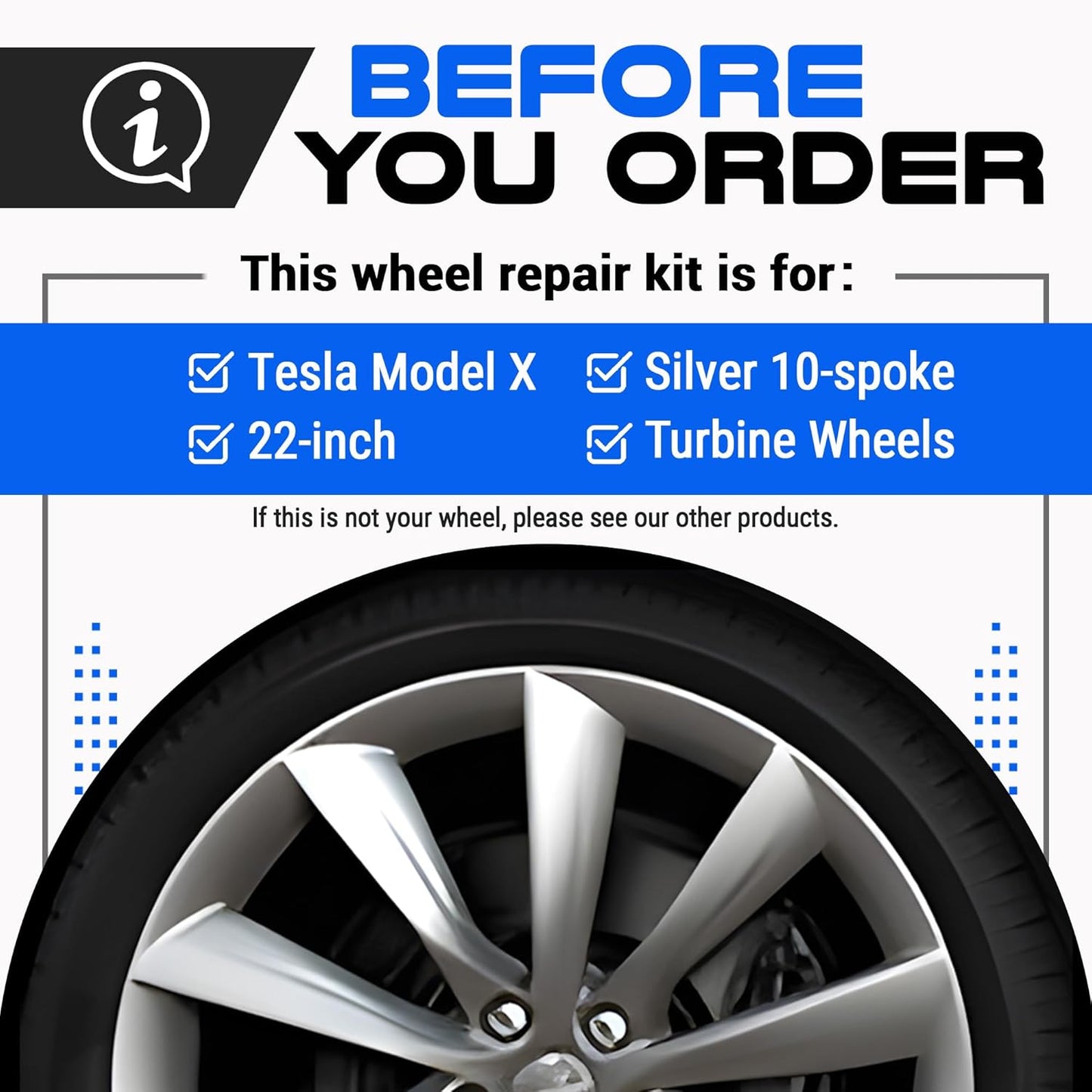 Premium Tesla Wheel Curb Rash Repair Kit for Model X 22-inch Silver Turbine Rims - DIY Kit with Color-matched Touch Up Paint - Made in USA