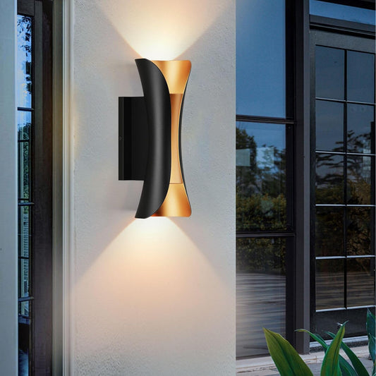 Modern 30W LED Outdoor Wall Lights Up Down Wall Sconce, Black Gold Aluminum Exterior Lighting, IP65 Waterproof Outdoor Light Fixture for Porch, Patio, Garage, Entryway