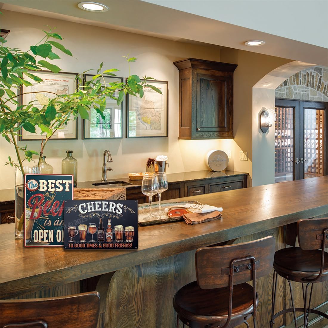 "Cheers to Good Times" Vintage Bar Sign or Man Cave Decor – 12x8″ Durable Metal Beer Signs Wall Decorations for Home Bar/Basement/Garage/Mancave, 2346