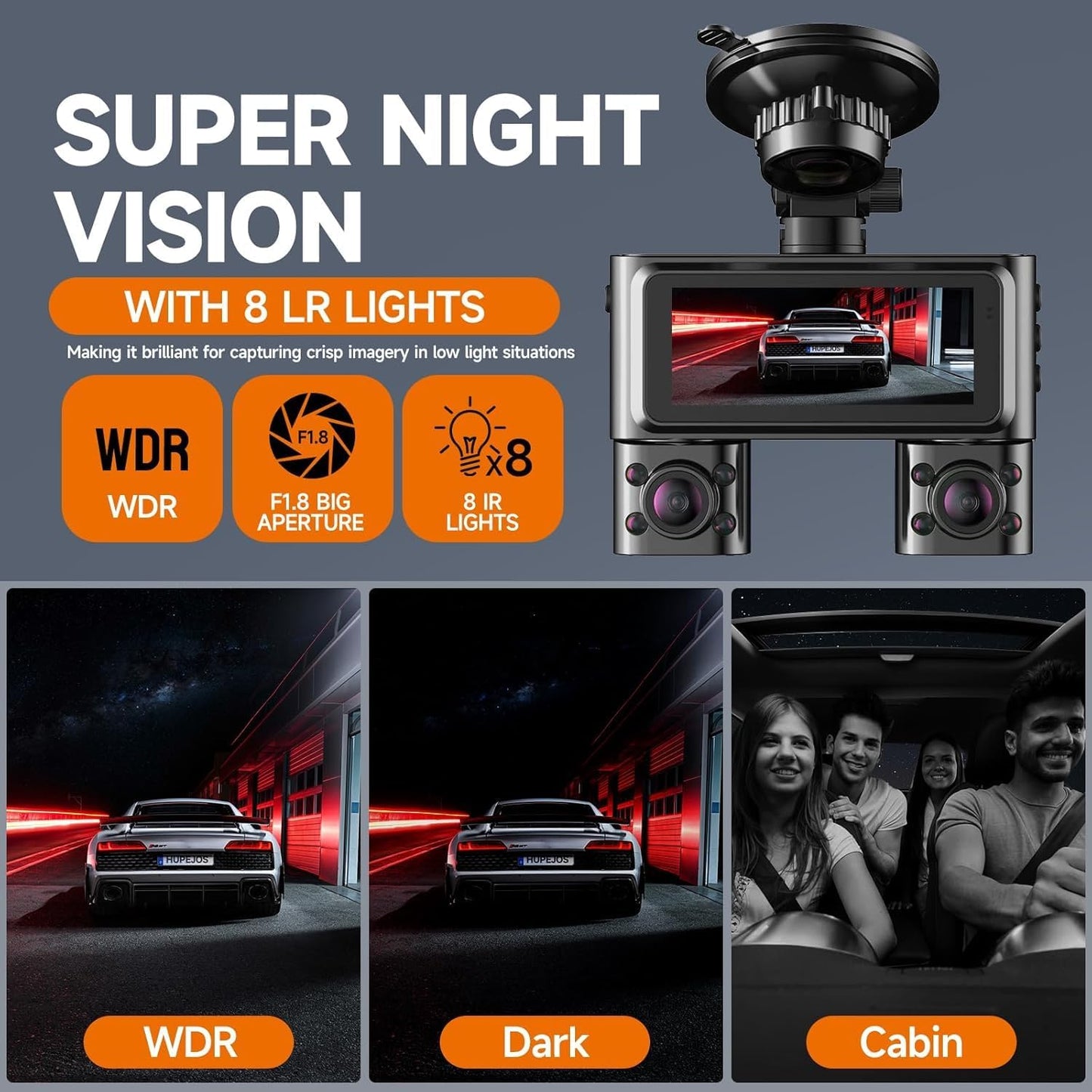 360° Dash Cam Front and Rear Inside, 4 Channel Dash Camera for Cars FHD 1080Px4, Built-in Wi-Fi, 3.16” IPS Screen, WDR Night Vision, Voice Control, Included 64GB Card, 24H Parking Mode