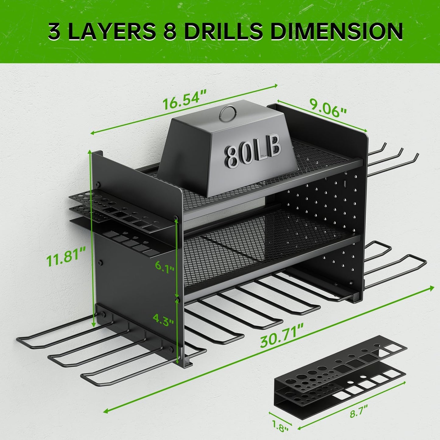 Power Tool Organizer, 3 Layer 8 Drill Holder Wall Mount, Tool Shelf and Storage Rack for Garage Organization, Gifts for Him Men Dad Husband Anniversary Fathers Day, Cool Gadget Stocking Stuffer