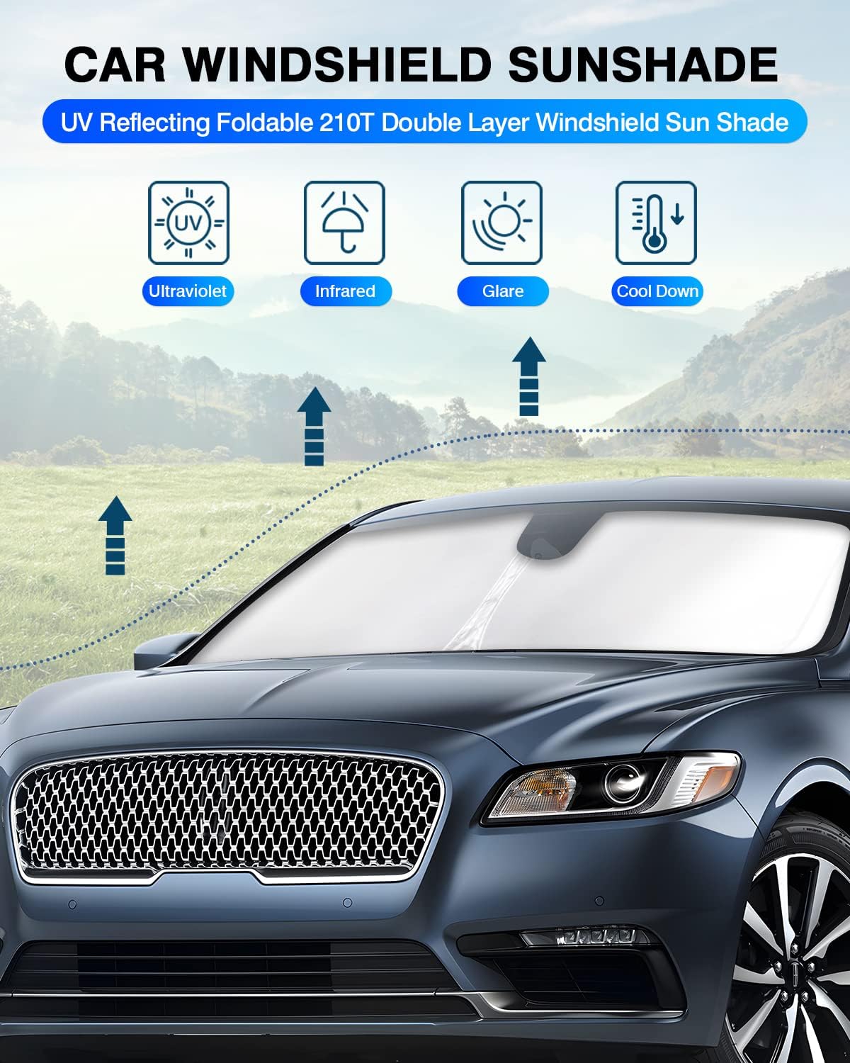 KUST Windshield Sun Shade for Lincoln Continental 2017-2020 Window Shade Sun Visor Cover Foldable Blocks UV Rays Keep Your Car Cooler