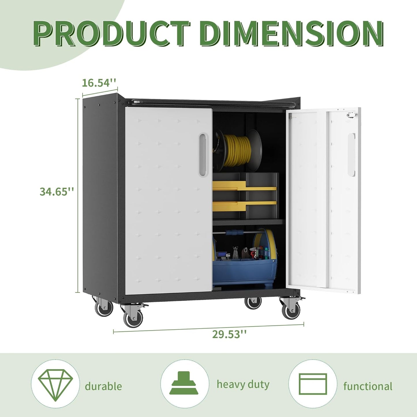 Metal Tool Cabinet,Garage Storage Cabinet System,Wall Cabinet & Locking Rolling Tool Cabinet with Doors and Adjustable Shelves,Steel Tool Cabinets for Home,Office (2 Pcs-StyleB, Black & Grey)