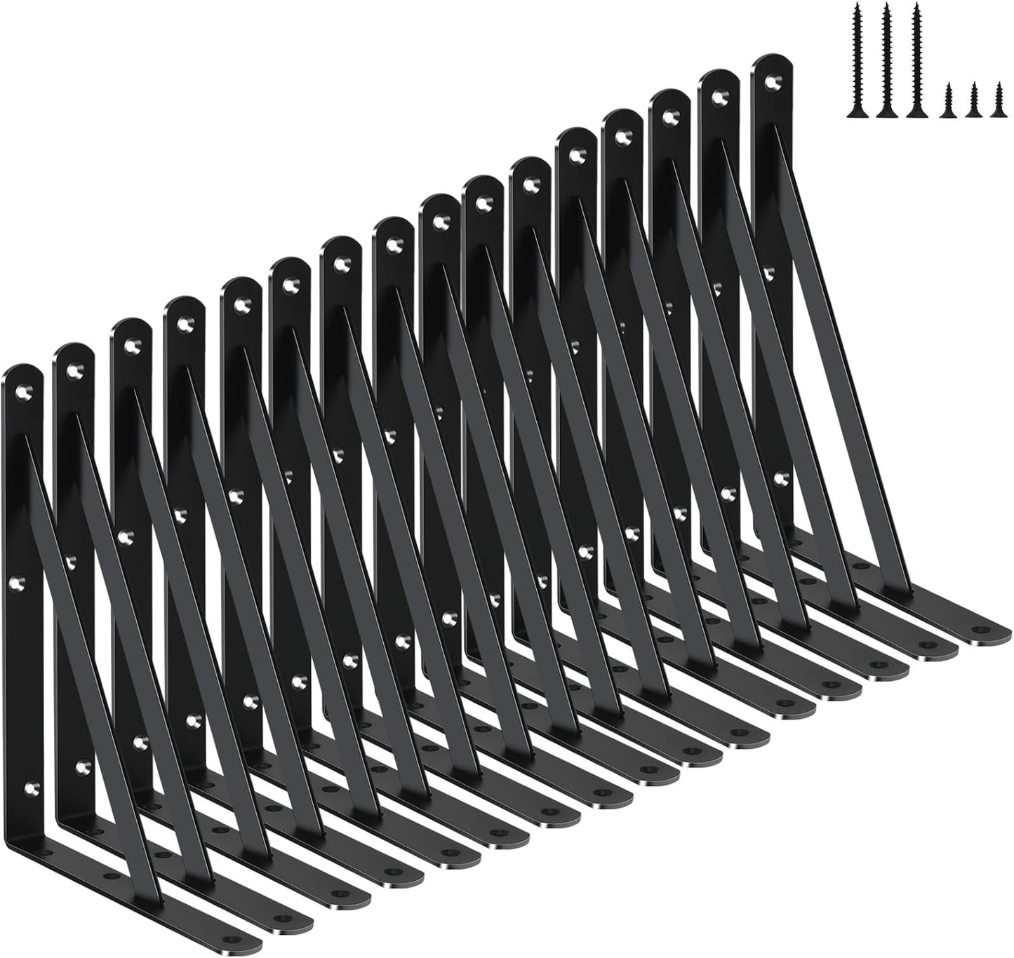 16 Pack L8 x H 6" Black Heavy Duty Shelf Brackets with Screws Metal Shelf Brackets Shelf Support Angle Brackets for Shelves L Brackets Heavy Duty Floating Shelf
