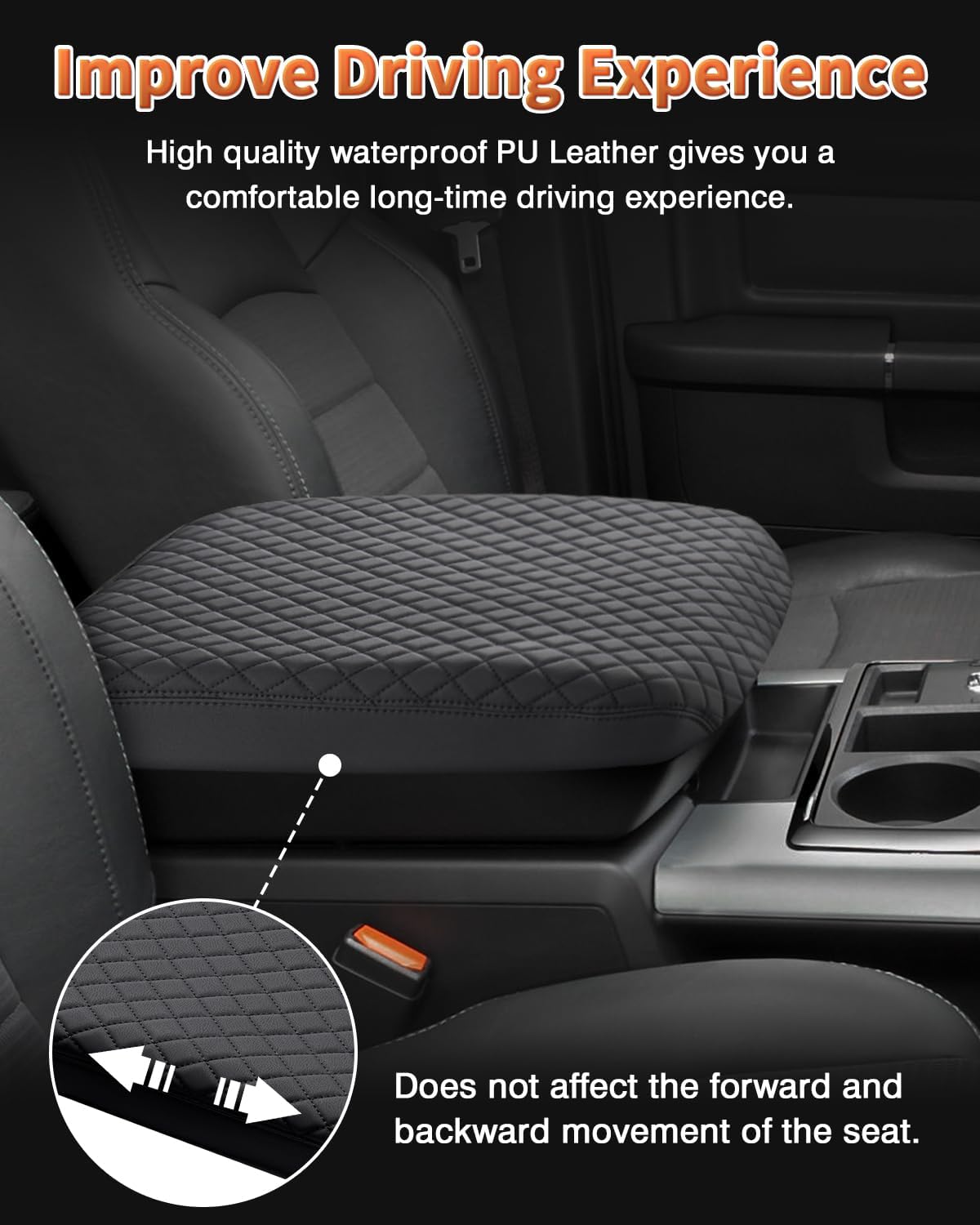 Shademax Custom Fit for Center Console Cover 2002-2012 Dodge Ram 1500 2500 3500 Jump Seat Console Accessories Armrest Cover Ram Middle Console Cushion Pad Armerst Seat Box Protector PU Leather Black