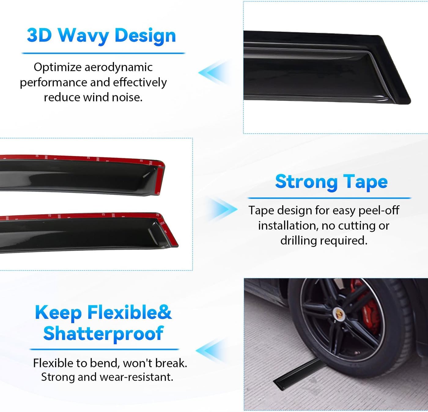 4pcs Front+Rear Smoke Tint Sun/Rain Guard Compatible with 2018 2019 2020 2021 2022 Toyota C-HR CHR Outside Mount Tape-On Vent Window Visors