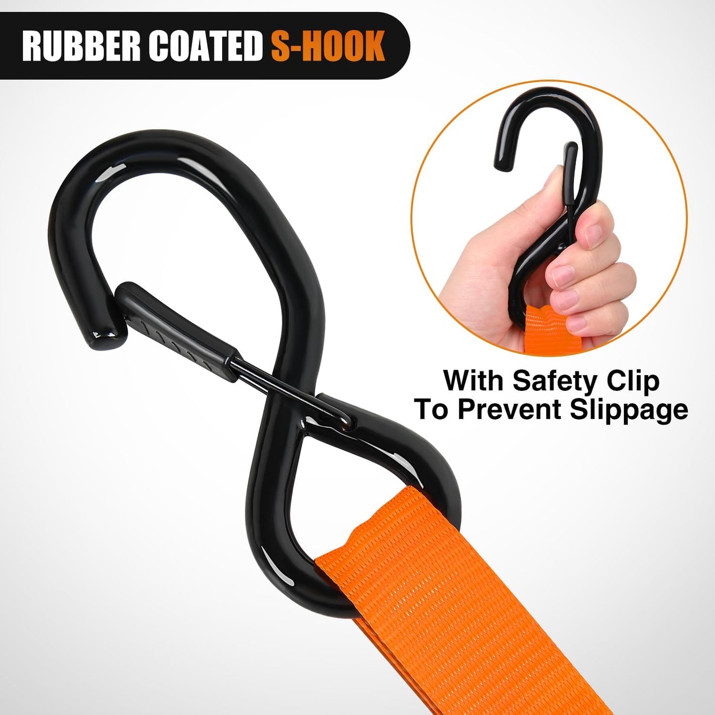 Nilight Ratchet Tie Down Straps 4500Lbs Max Break Strength 1”×15’ Heavy Duty Motorcycle Straps with S Hooks Rubber Handle and 1” ×12’ Soft Loop for UTV Motorcycle Moving Securing Cargo (Orange 4 Pack)