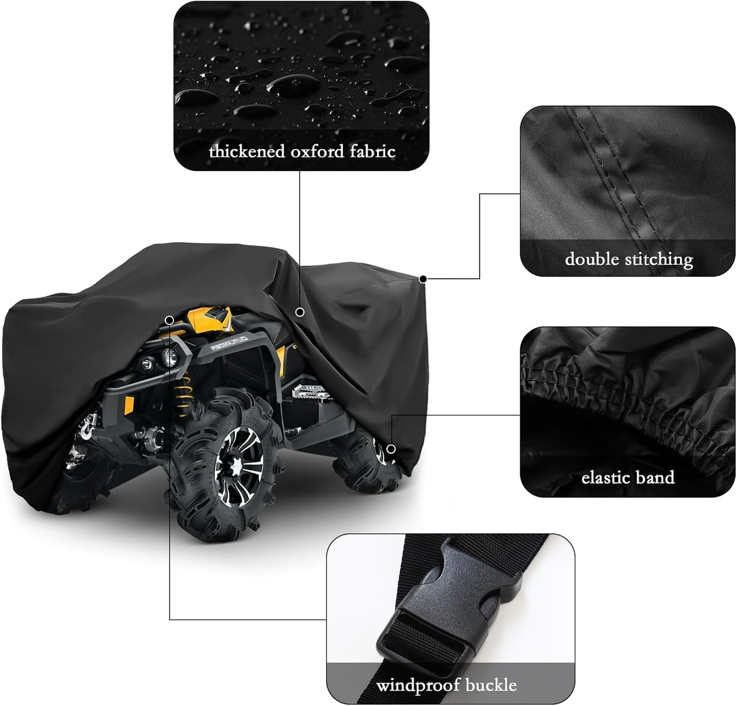 XYZCTEM Premium ATV Cover,210D Oxford Fabric Protection Against Water, UV, Wind. Quad Cover for Can-am,Suzuki,Kawasaki, Honda, Yamaha, Polaris,and More.4 Wheeler Accessories(Black,82 inch)