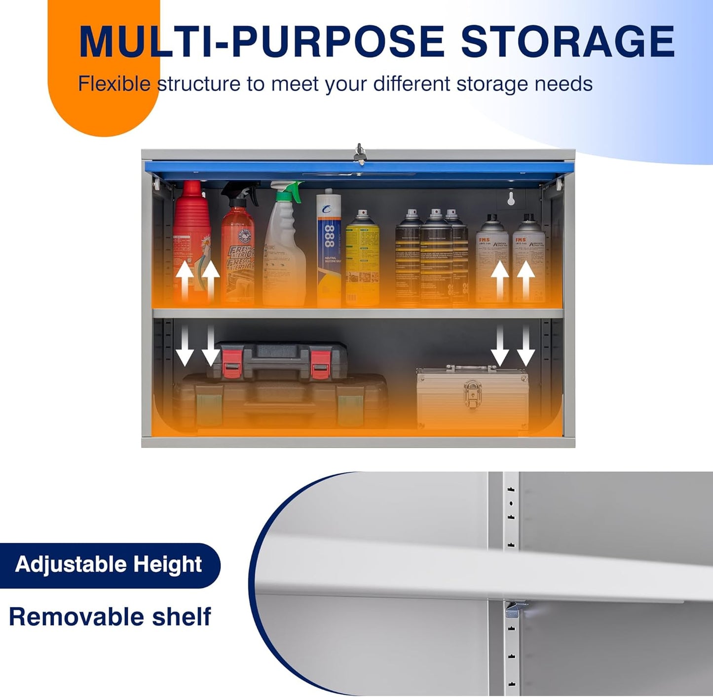 Yizosh Metal Storage Cabinet with Doors & Shelves - Wall Mounted, Floating - Blue Gray, 21.6" H - For Garage, Basement, Kitchen, Warehouse