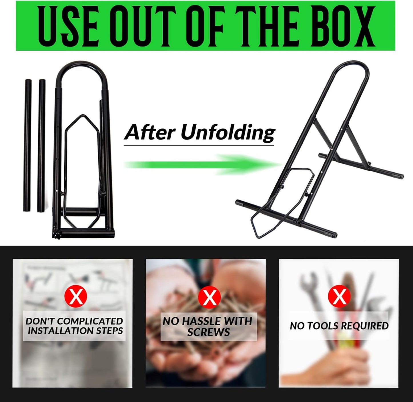 Folding Bike Floor Stand Rack, Portable Storage Bicycle Parking Rack for Garage/Home, Indoor Bike Stand Fit 16”-29” Mountain Road Bikes (2)