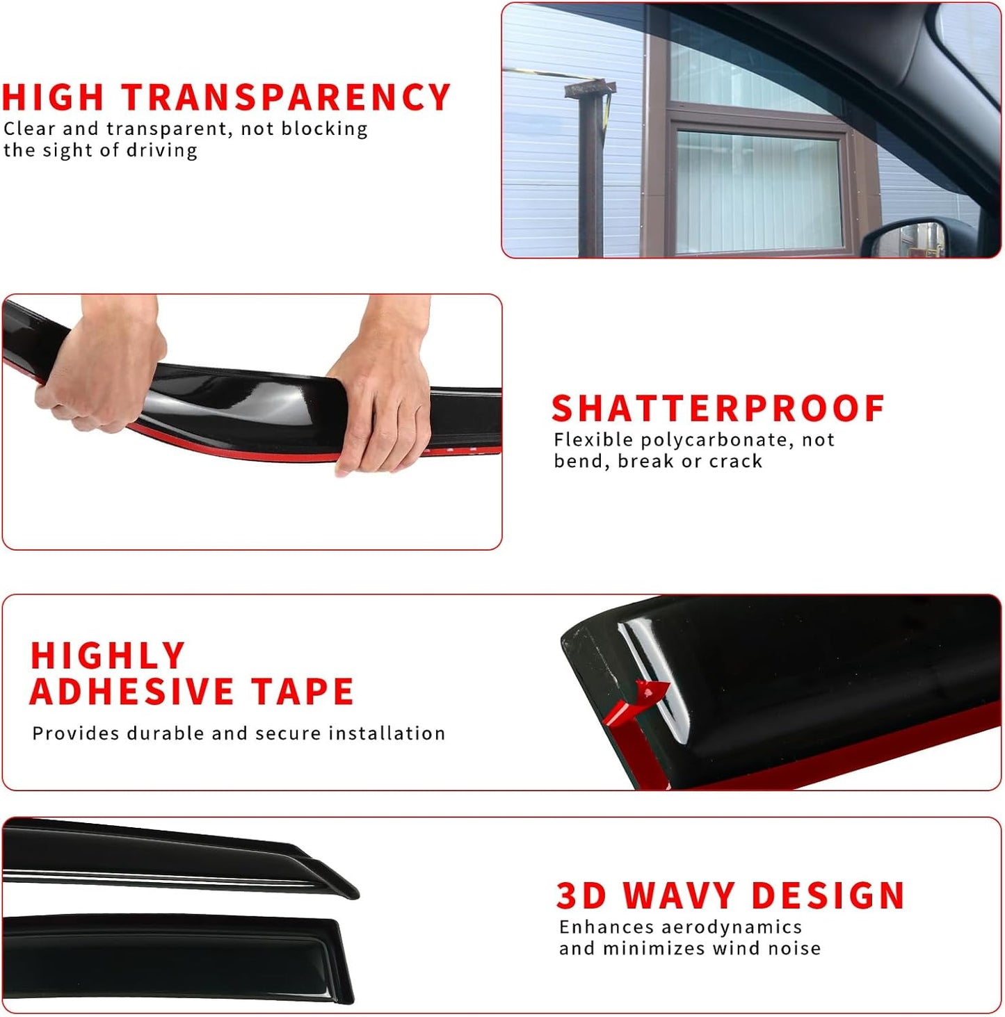 Rain Guard Fit for 2005-2010 Jeep Grand Cherokee, Outside Mount Side Window Visor Deflector, Dark Smoke Vent Shade Shield, 2005 2006 2007 2008 2009 2010, 4pcs