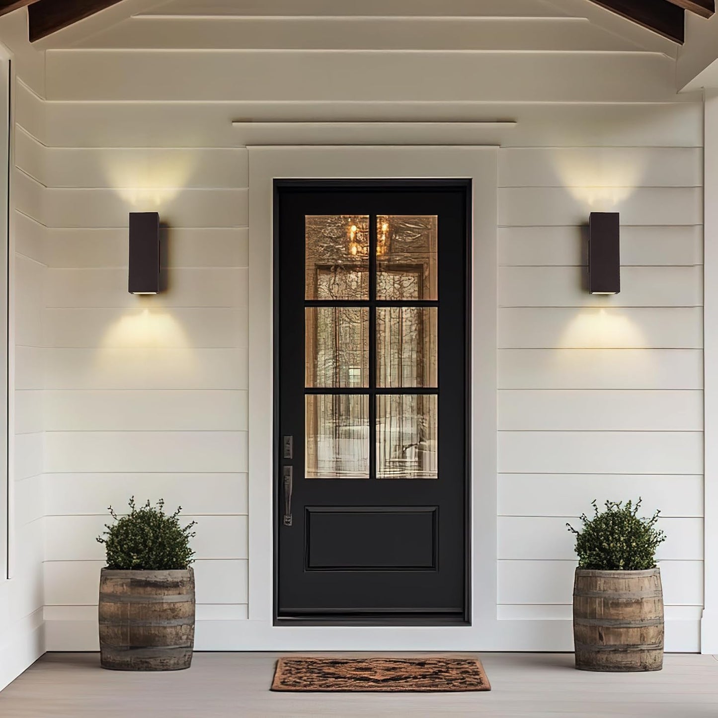 harriet Porch Lights Outdoor Modern - IP64 Waterproof Aluminum and Tempered Glass Cover, 13" Rectangular Up/Down Wall Sconce for Porch, Garage & Patio, Exterior Lighting, Black