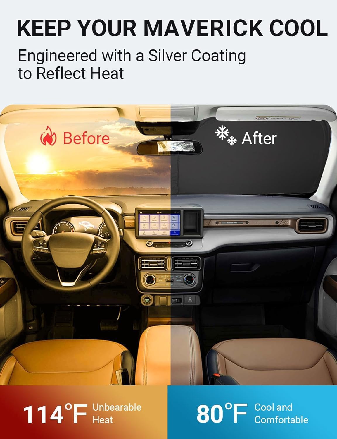 Proadsy 2025 Upgrade Windshield Sun Shade Custom Fit Ford Maverick 2022-2025 4-Layer Foldable Front Sunshade Protector Sun Visor Blocks UV Rays Keep Car Cooler