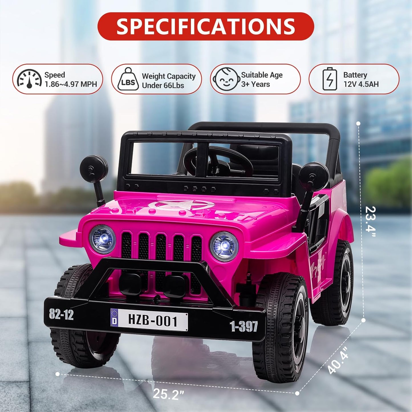 Ride On Car,12V Electric Car for Kids with Remote Control, MP3, LED Headlights, 2 Motors, Double Doors, Safety Belt, Ride On Toys for Boys Girls