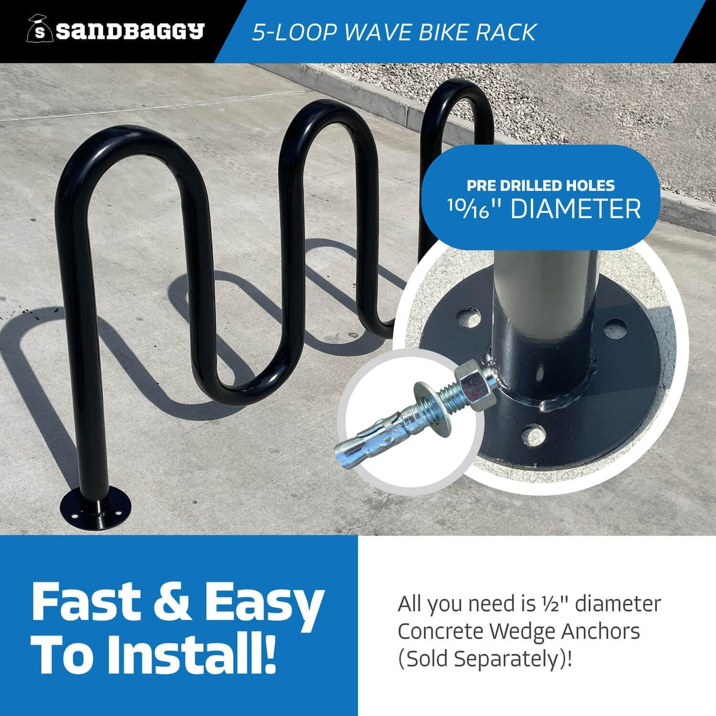 Sandbaggy Commercial Bike Racks - Galvanized Steel - Anti-Theft Design - In Ground, Apartments, Sidewalks, Industrial