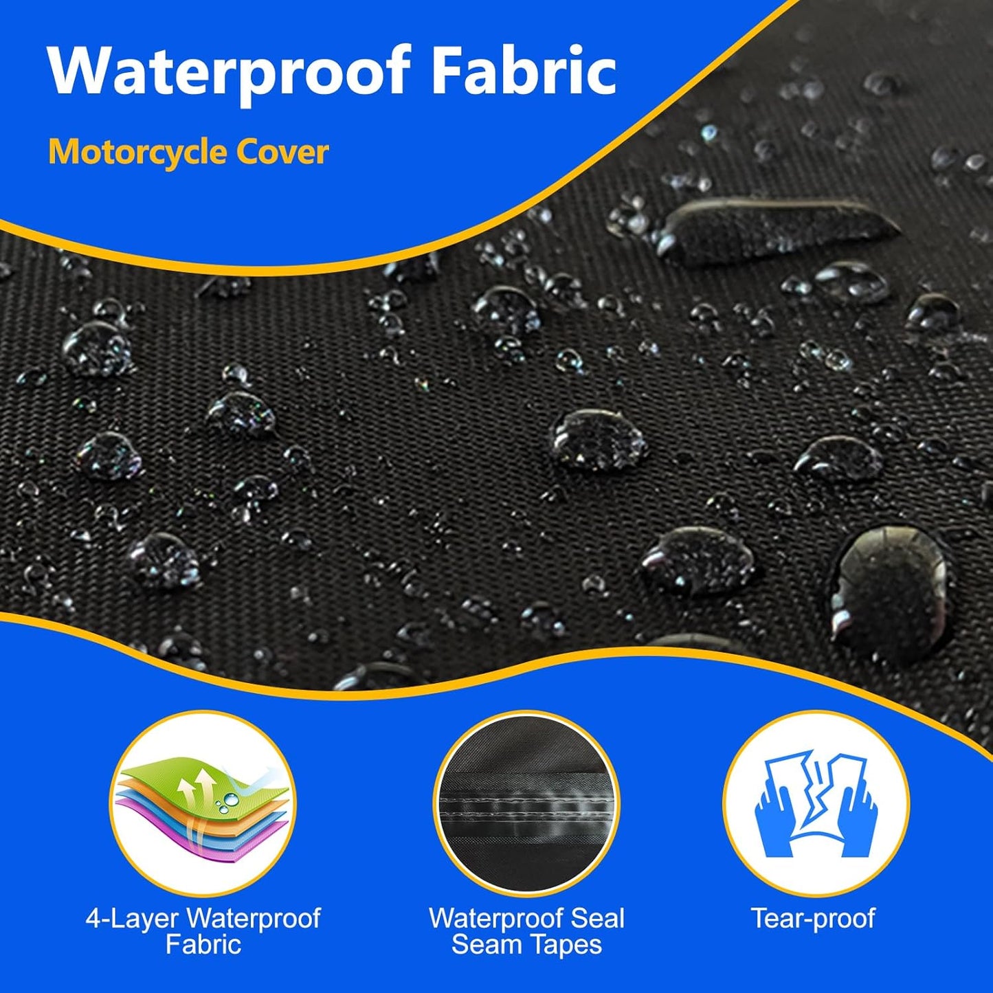 Motorcycle Cover, 600D Heavy Duty Waterproof Motorbike Cover, Dustproof Motorcycles Vehicle Cover Scooter Shelter Protection with Reflective Strips & Storage Bag 97.5" x 41" x 50"