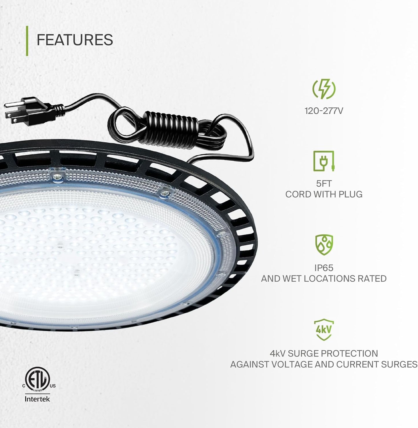 ASD LED High Bay UFO Light Fixture, Commercial Shop Lighting | Plug & Play Cable, IP65 Waterproof, ETL Listed | 150W 18000LM 5000K 100-277V | Warehouse, Garage, Workshop, Barn Lamp | Black, 12 Pack