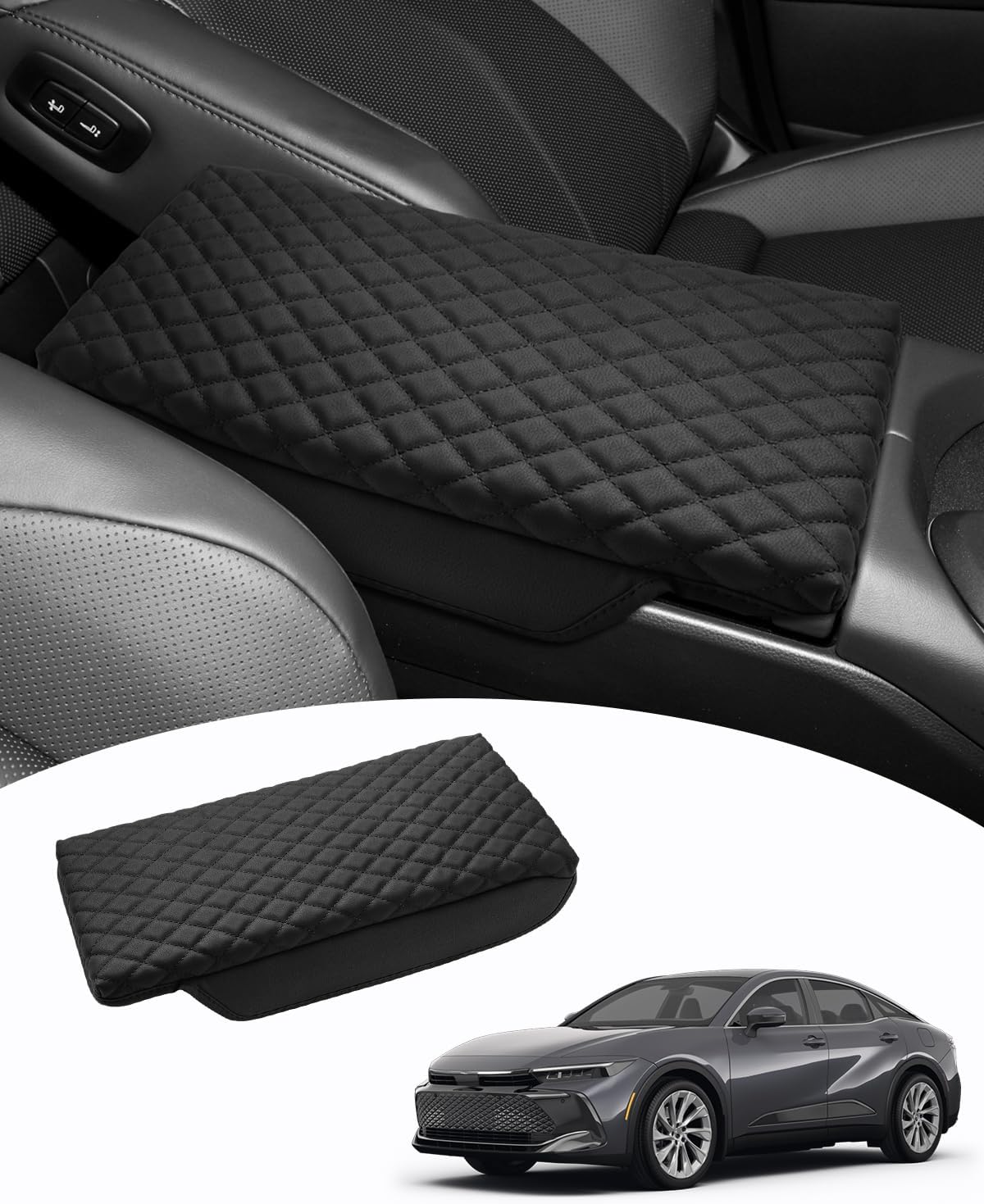 Shademax Toyota Crown Center Console Cover, Armrest Cover Cushion Pad for Toyota Crown 2023 2024 2025 2026 Accessories, PU Leather Middle Consle Lid Armrest Seat Box Cover Protector Anti-Scratch Black