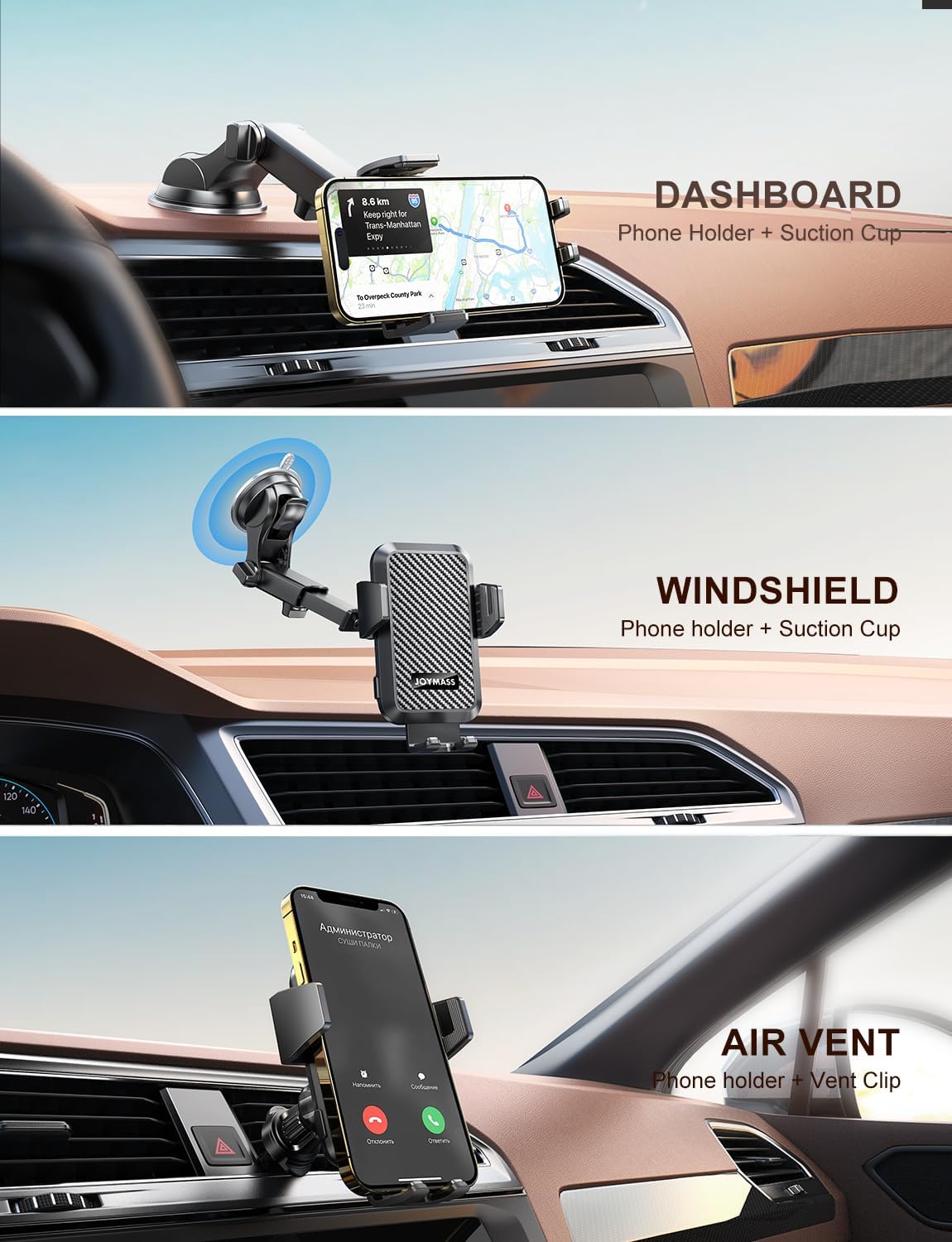 Wireless Car Charger, Phone Holders for Your Car, 15W Auto Clamping Phone Mount Car Accessories for iPhone 16 15 14 13 12 Mini Pro Max 11 XR XS, Samsung Galaxy S24 Ultra S23 S22+ Note 20, etc