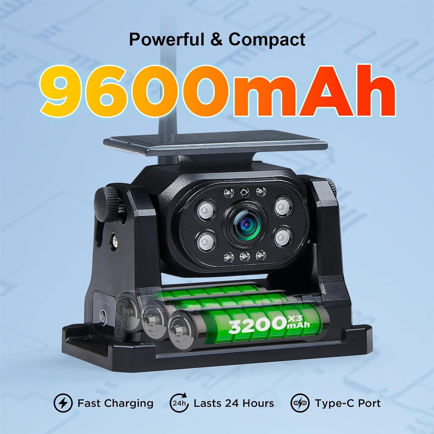 Wireless Magnetic Backup Camera, 9600mAh Battery Powered Rechargeable Waterproof HD Solar Back Up Rear View Bluetooth Hitch Camera with 7 Inch 1080P Monitor System for Car Truck Trailer RV VN003