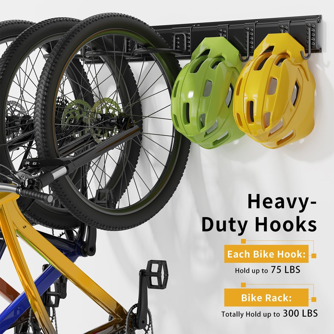 Bike Storage Rack 64Inch for 6 Bikes + 5 Helmets, Up to 500lbs, Heavy Duty Bike Hangers for Garage, Bike Hooks for Garage, Solid Steel Bicycle Storage, Bike Wall Mount, New Black