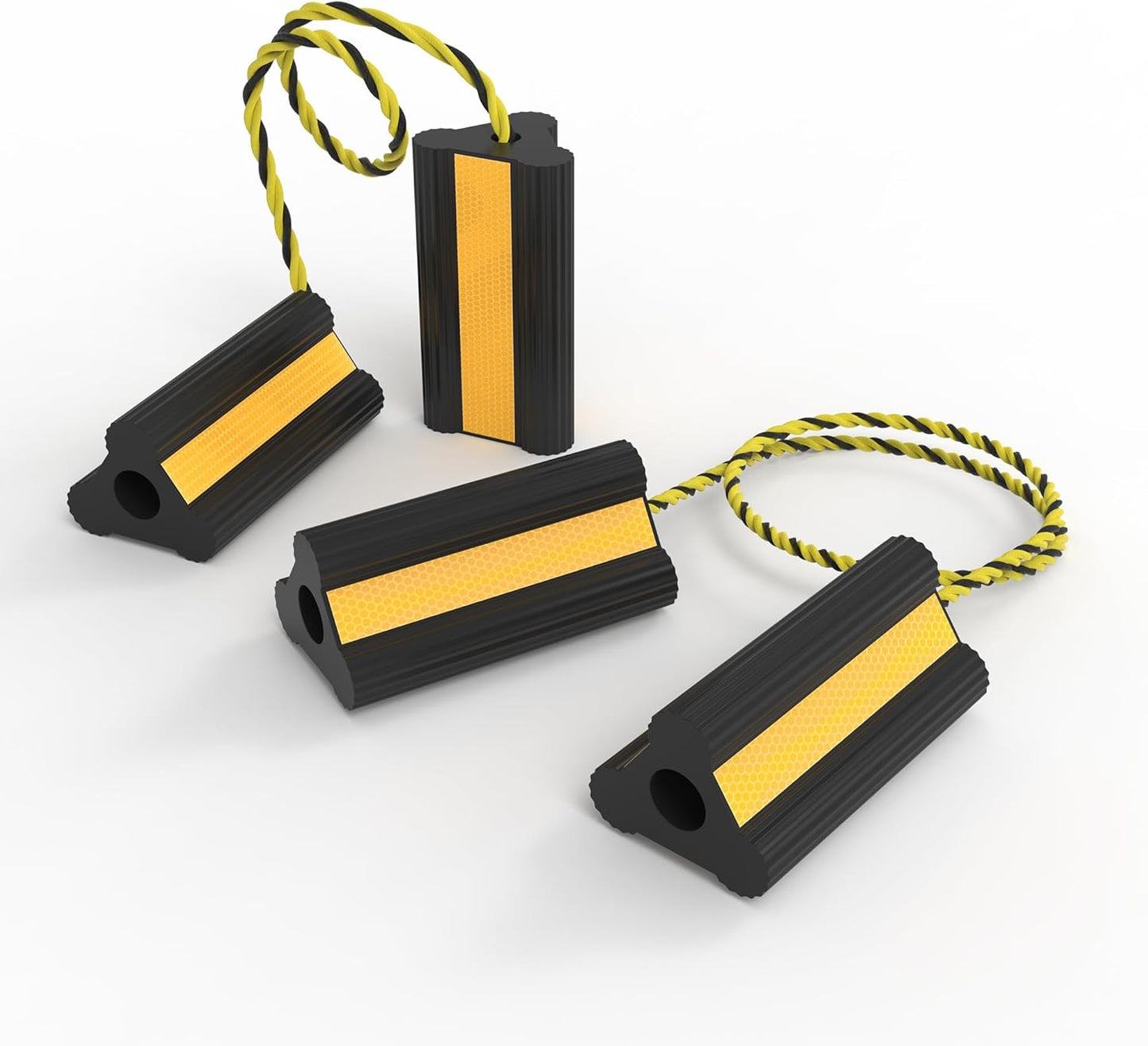 Heavy Duty Rubber Wheel Chock, Non-Slip Tire Stopper with Durable Nylon Rope, for Cars, Trucks, RVs, and Aircraft, 2 Pairs