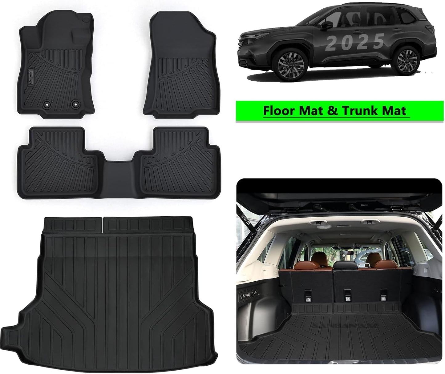 Floor Mats for Subaru Forester 2025 (Non Hybrid) with Trunk Mat TPE All Weather Protection Car Floor Liners with Cargo Liners-Black