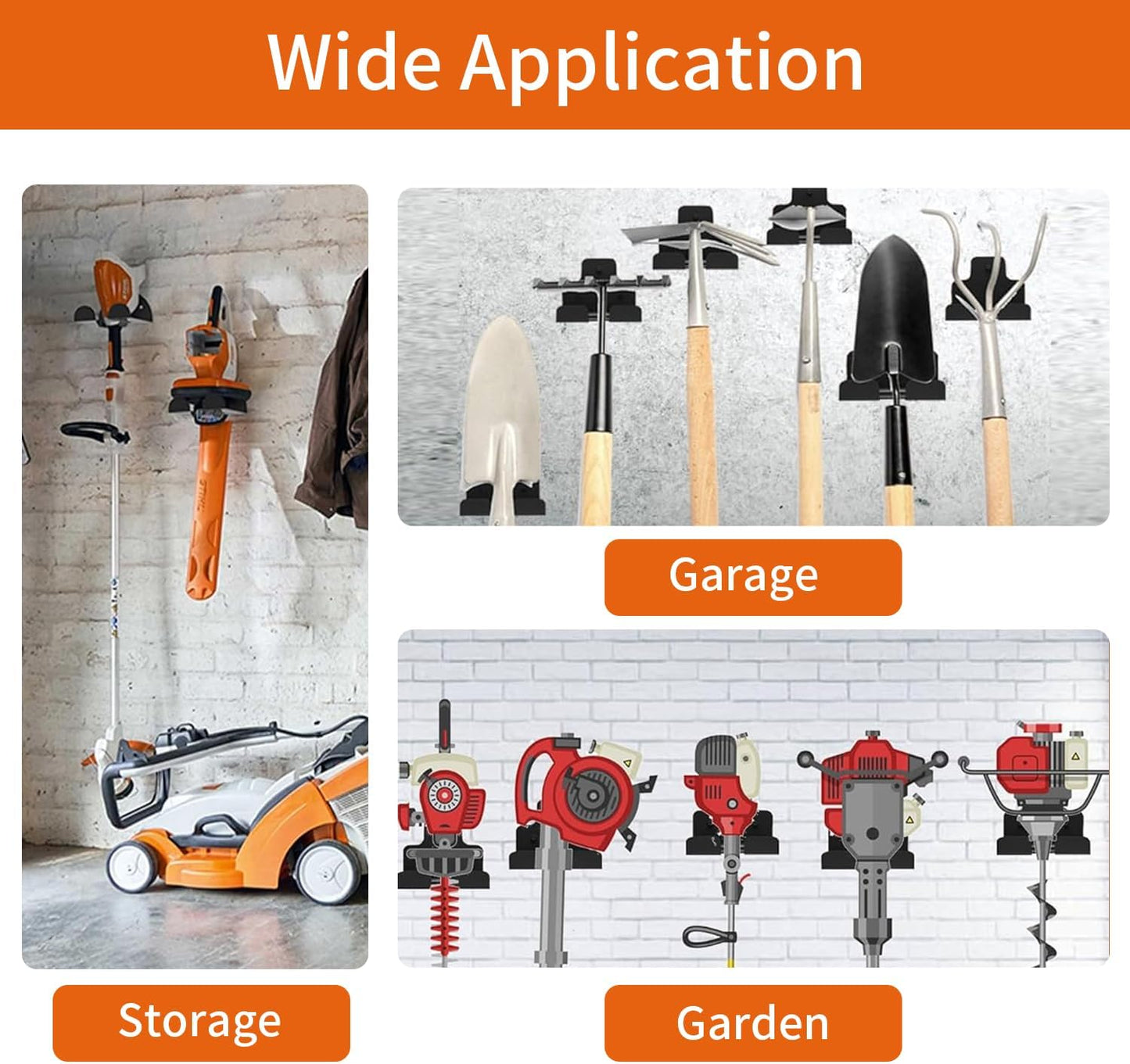 2 Pack Weed Eater Hanger，Weedeater Rack Garage Organizer Trimmer Rack, Garden Power Tool Hanger Weed Whackers Holder Wall Mounted for Grass Trimmer, Hedge Trimmer, Garage Trimmer, Garden Tools