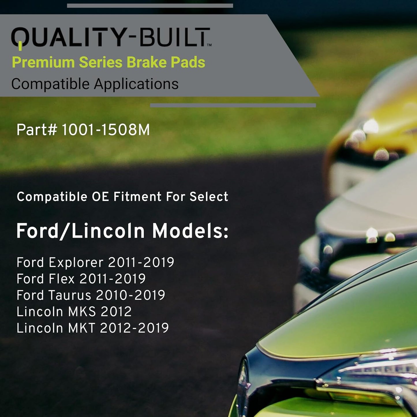 Premium Semi-Metallic Front Brake Pads (1001-1508M) Compatible with Ford Explorer 2011-2019, Ford Flex 2011-2019, Ford Taurus 2010-2019, Lincoln MKS 2012-2012, Lincoln MKT 2012-2019