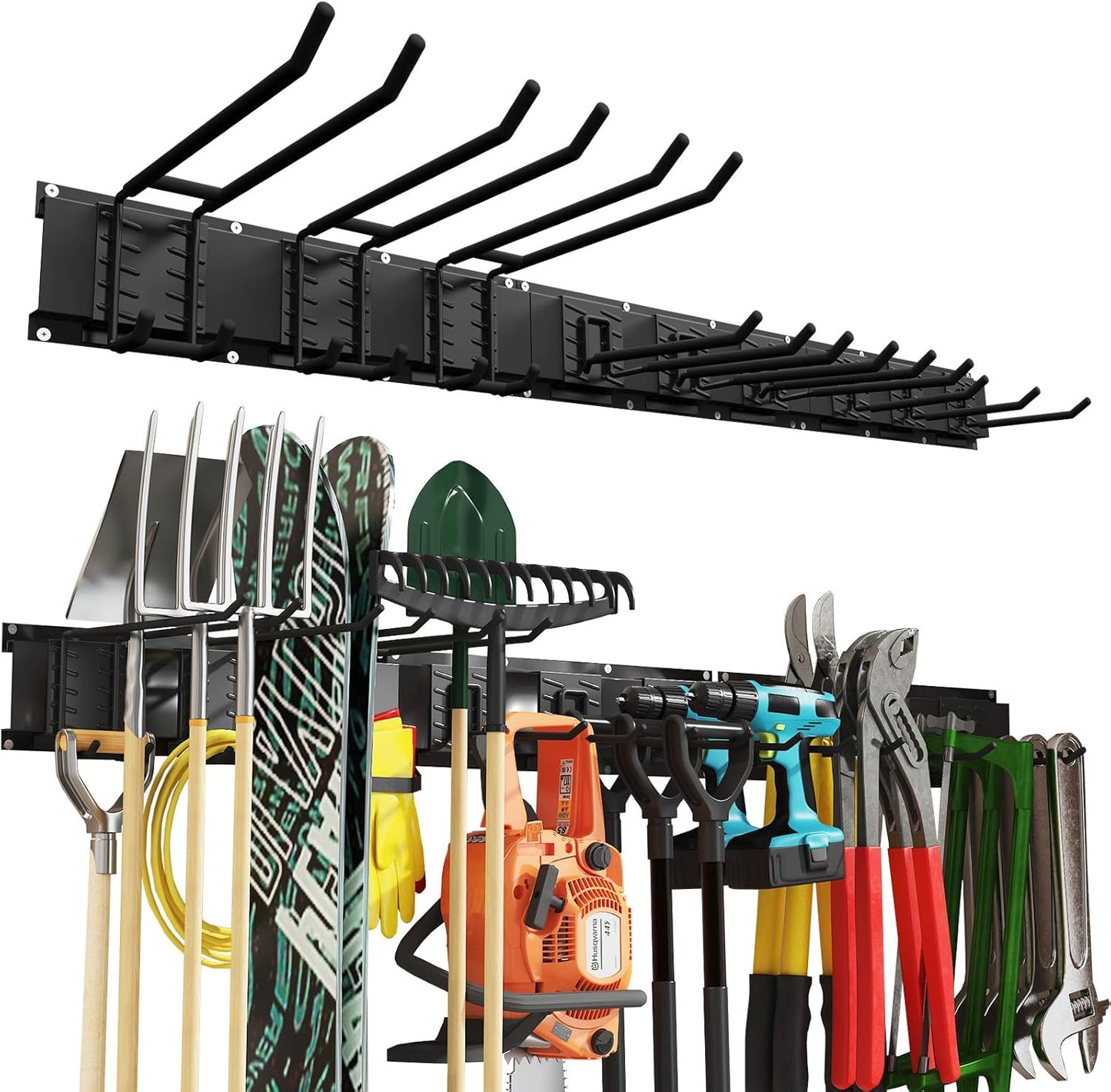 48 Inches Garage Organization,Wall Mount Garden Tool Organizer,660lbs Adjustable Heavy Duty Metal Hanging Hooks, Garden Tool Hangers Storage Rack for Garage, Yard, and Shed (3 Racks, 9 Hooks)