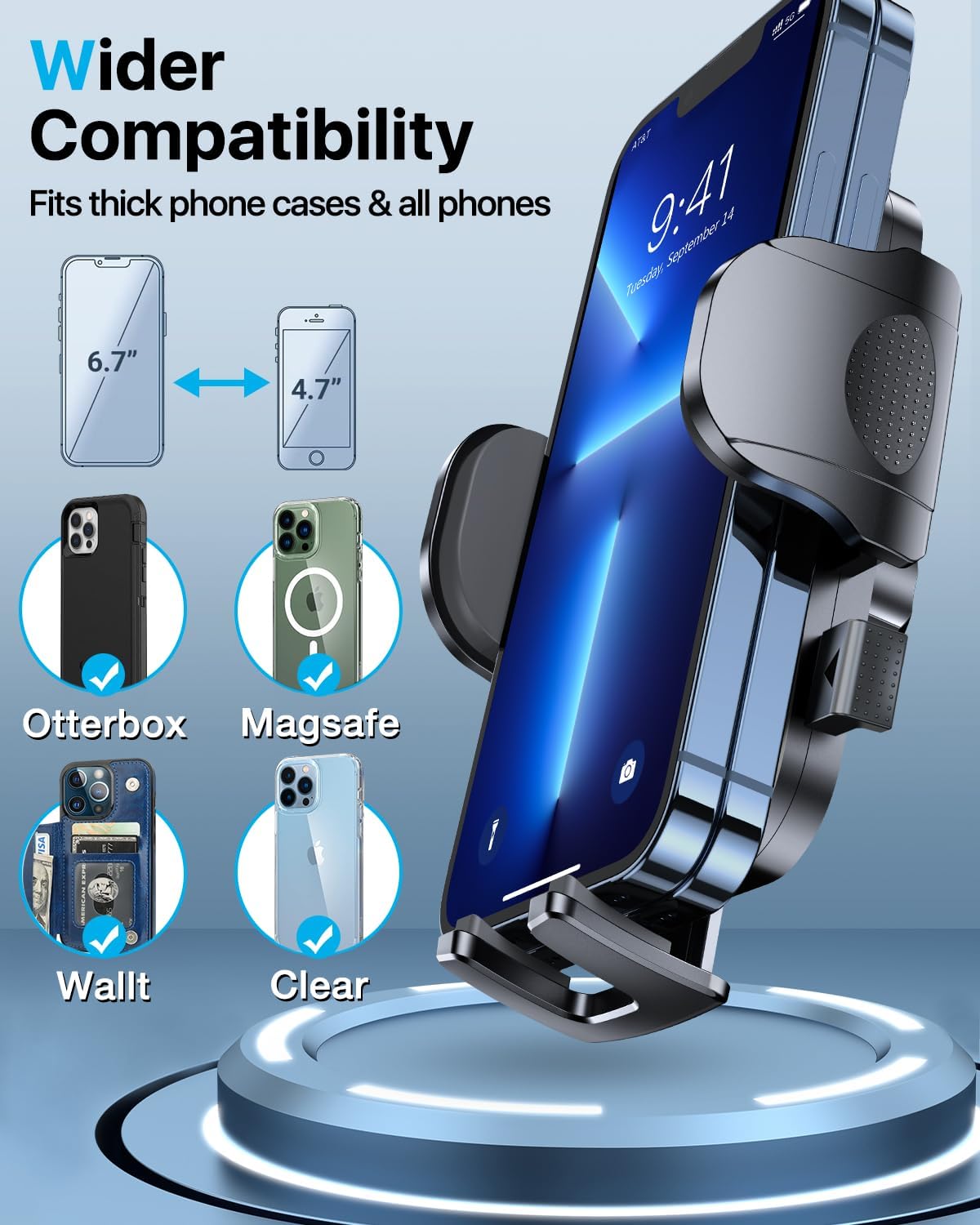 HTU [True Military-Grade] 2025 Upgraded Car Phone Holder 【Safety Certs & No Smell】 Cell Phone Holder for Car Mount for Dashboard Windshield Air Vent Long Arm Thick Case,Purple