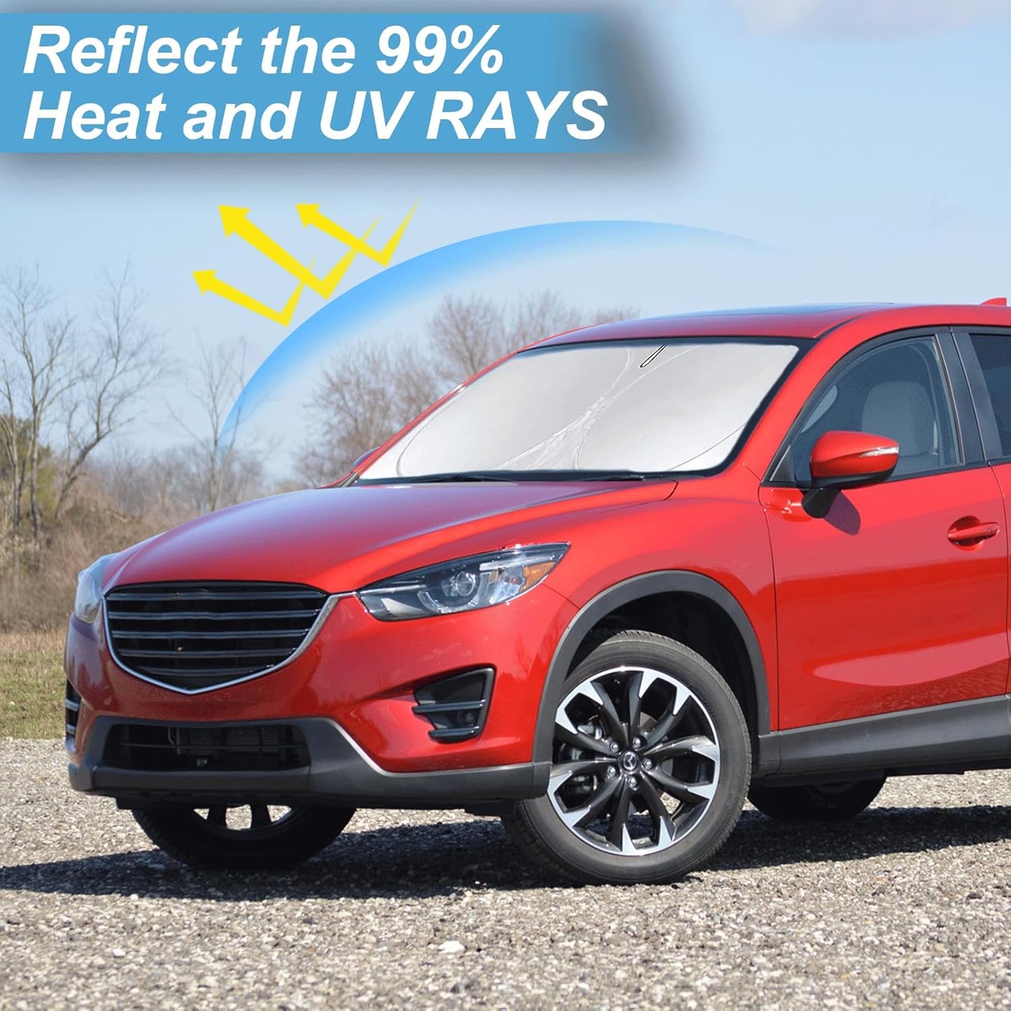 Windshield Sun Shade Compatible with 2024 2023 2022 2021 2020 2019 2018 Mazda CX5 CX-5, CX-3, CX-9,Front Window Sunshades 210T Reflective Polyester Sun Visor Cool Car Accessories