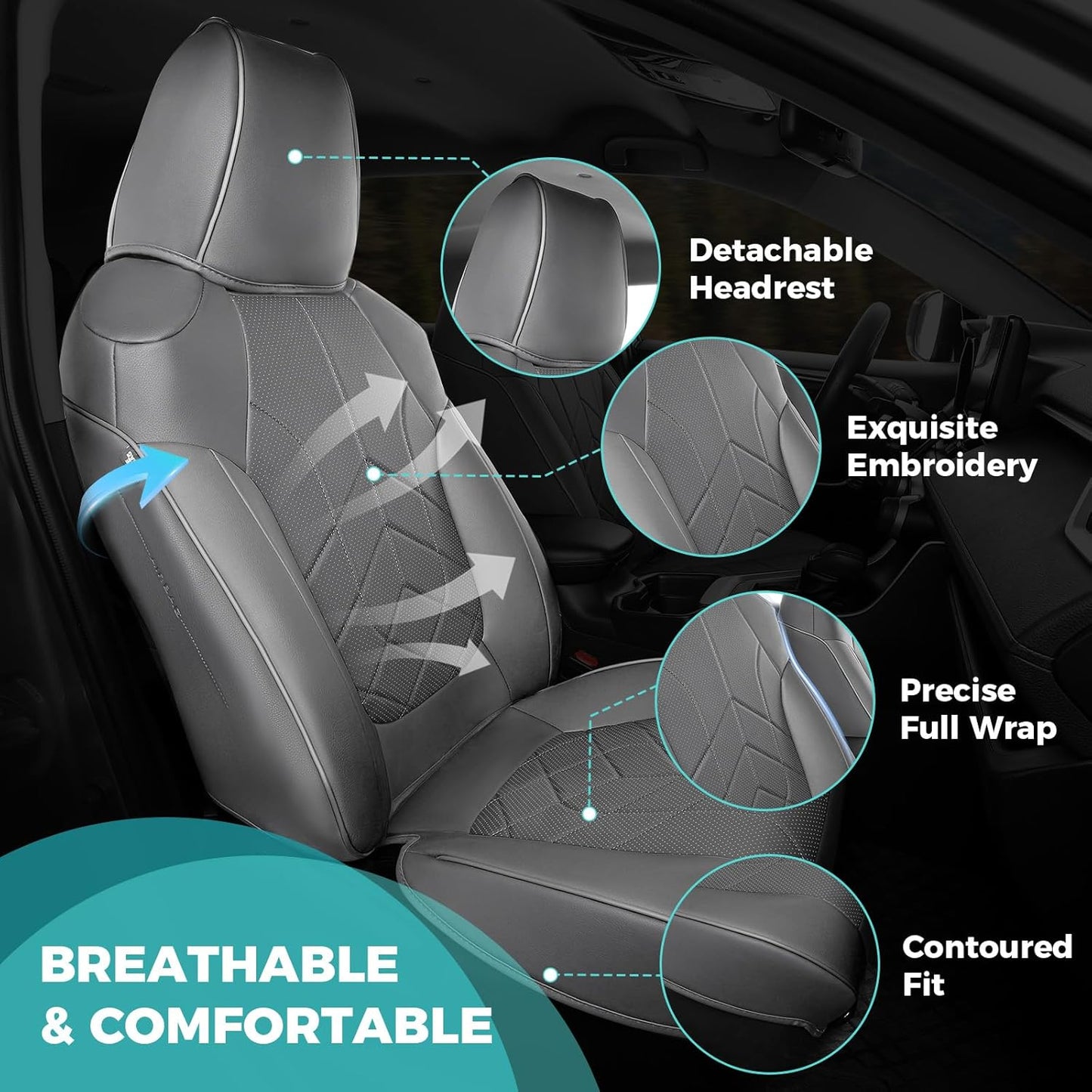 for Toyota RAV4 Seat Covers 2019 2020 2021 2022 2023 2024 2025 RAV 4 Prime & Hybrid XLE LE Limited XLE Premium (Not for XSE/SE Hybrid) - Custom Leather Car Seat Covers Full Set - BlackGrey